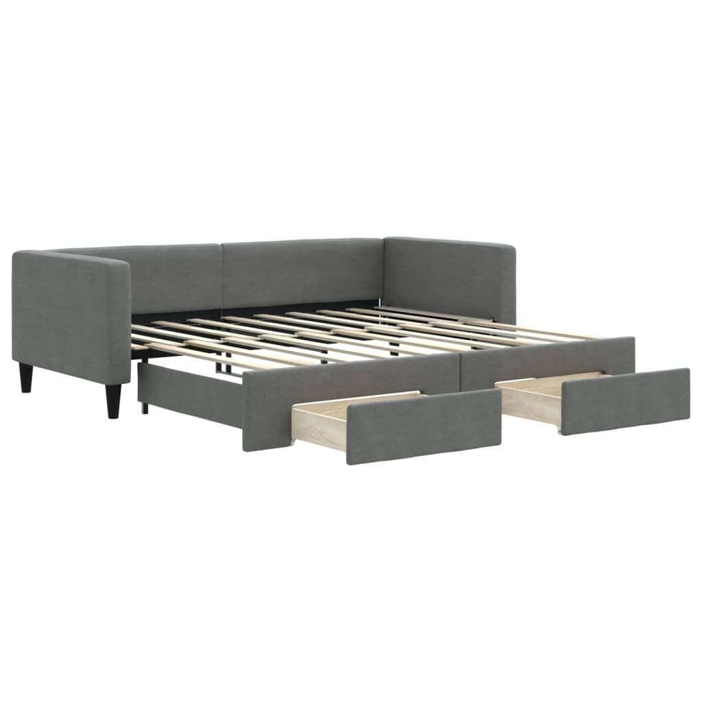 vidaXL Bett, Tagesbett Ausziehbar mit Schubladen Dunkelgrau 90x190 cm Stoff günstig online kaufen