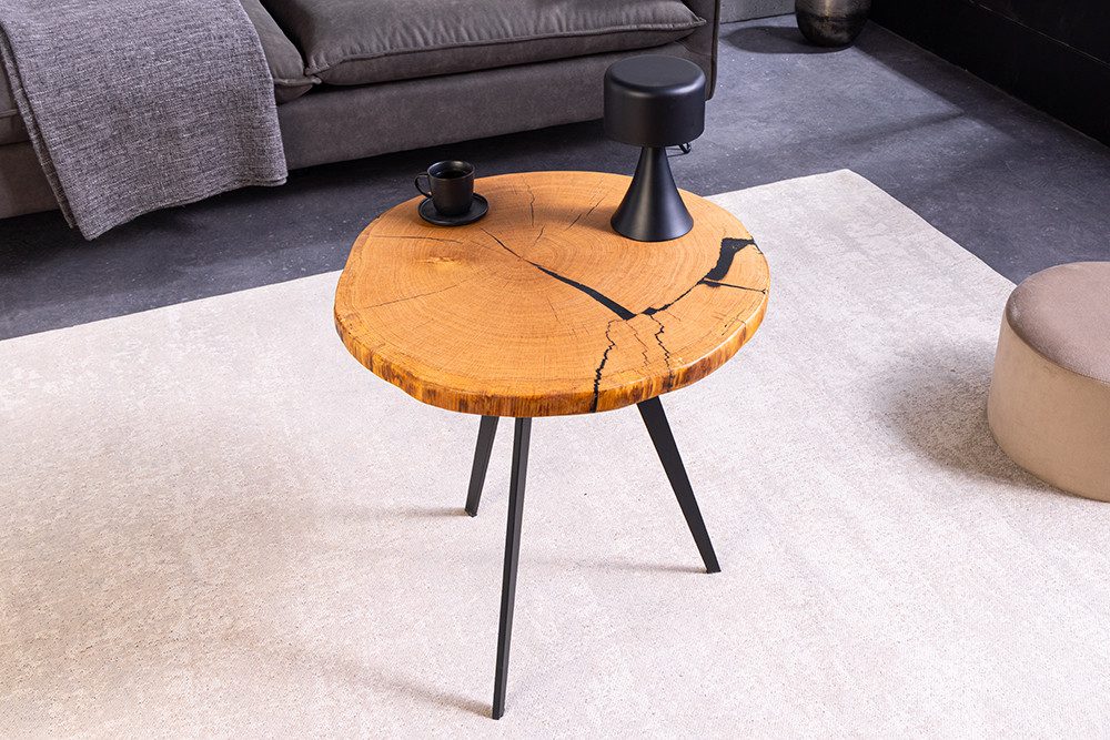 riess-ambiente Couchtisch ARBOR 55cm natur/schwarz - Eichenholz, Massiv, Metall, Scheibe, rund (Einzelartikel, 1-St), Beistelltisch mit Dreifuß-Gestell - für Wo – Bild 5 von 5