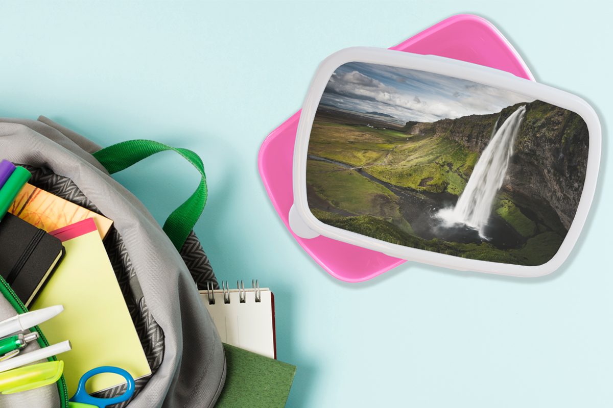 MuchoWow Lunchbox Wasserfall - Berg (2-tlg), Dschungel, rosa Kunststoff - für Mädchen, Brotdose Kinder, Snackbox, Kunststoff, Brotbox Erwachsene