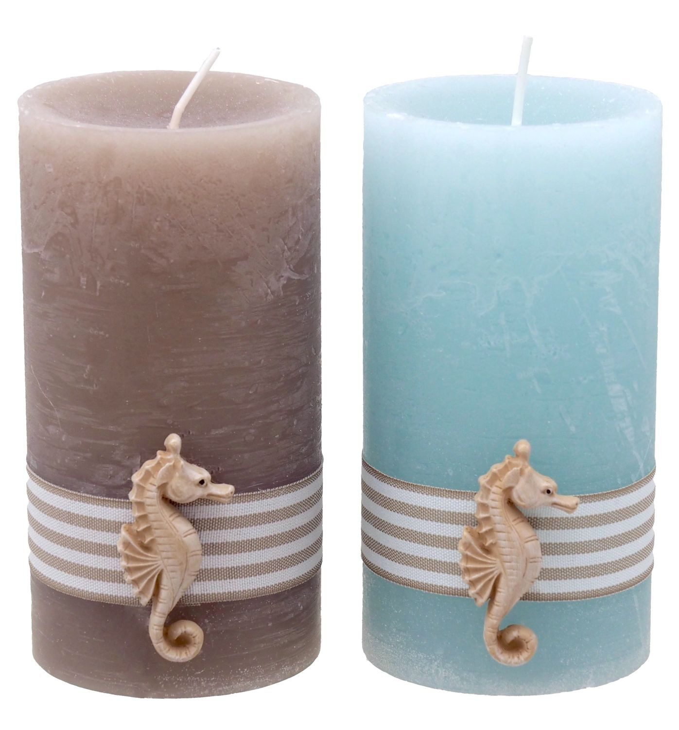 ZauberDeko Rustic-Kerze Stumpenkerzen Taupe Mint Seepferdchen günstig online kaufen