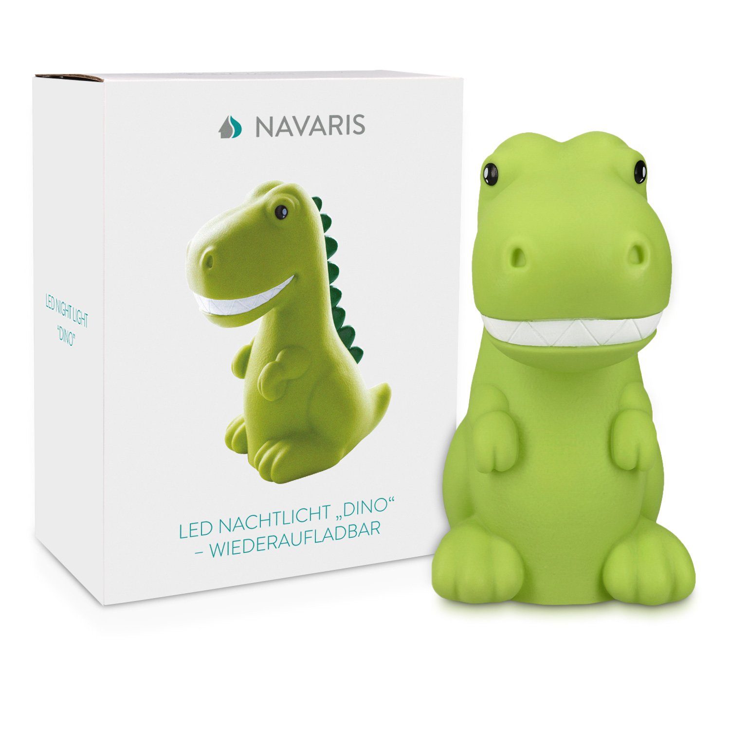 Navaris LED Nachtlicht LED Nachtleuchte - Design Grün Dino wiederaufladbar mit Timer