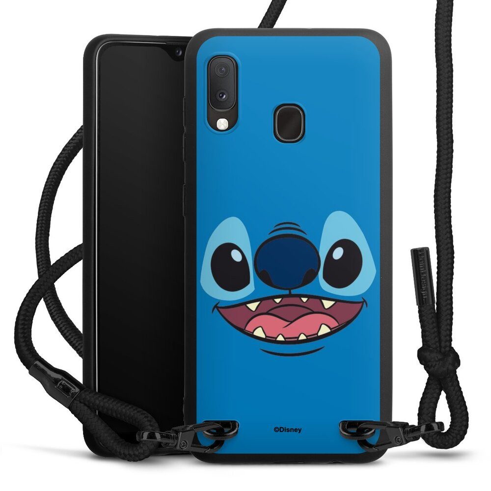 DeinDesign Handyhülle Lilo & Stitch Disney Offizielles Lizenzprodukt Stitch Closeup, Samsung Galaxy A20 Premium Handykette Hülle mit Band Case zum Umhängen