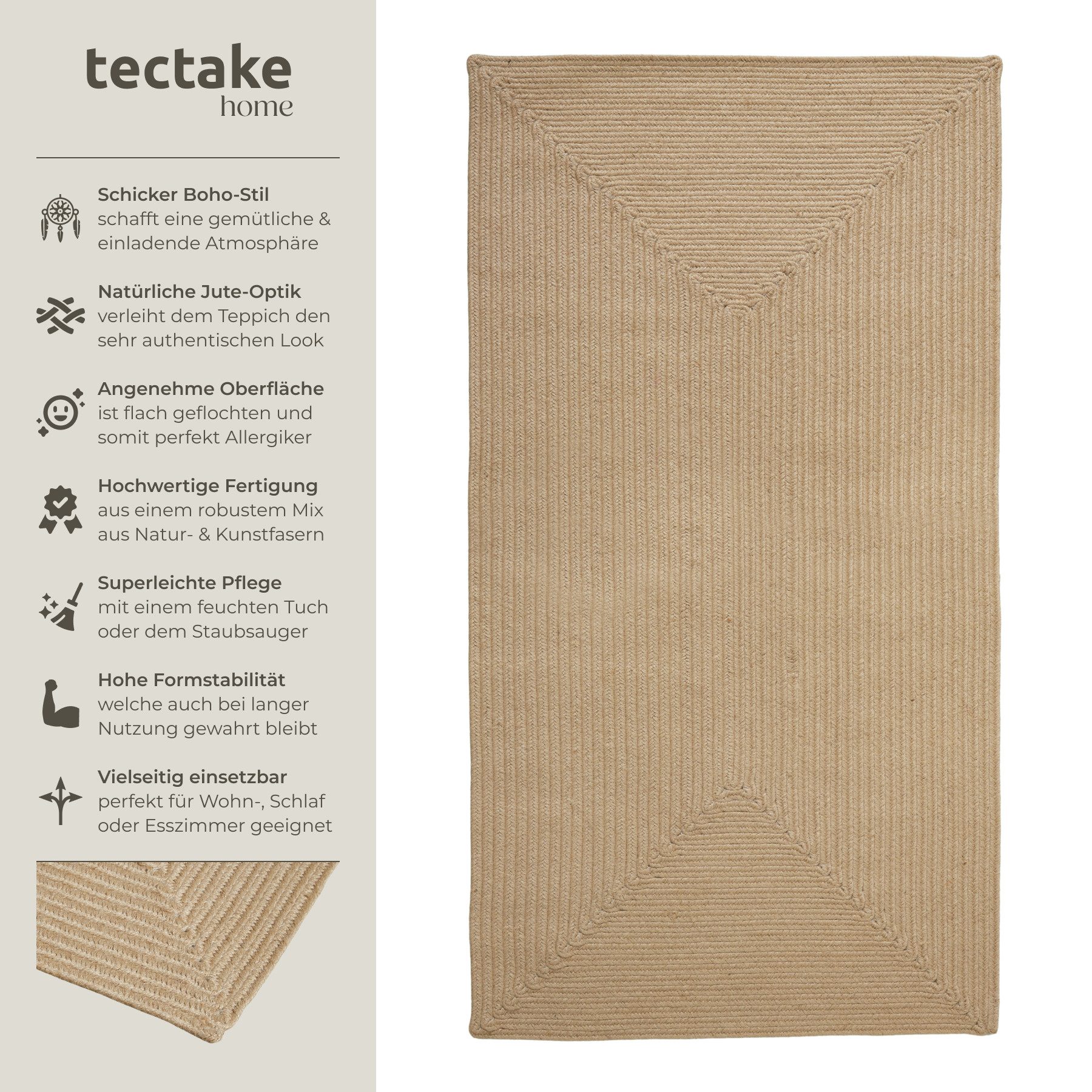 tectake Teppich Geflochtener Teppich, Rechteck, Höhe: günstig online kaufen