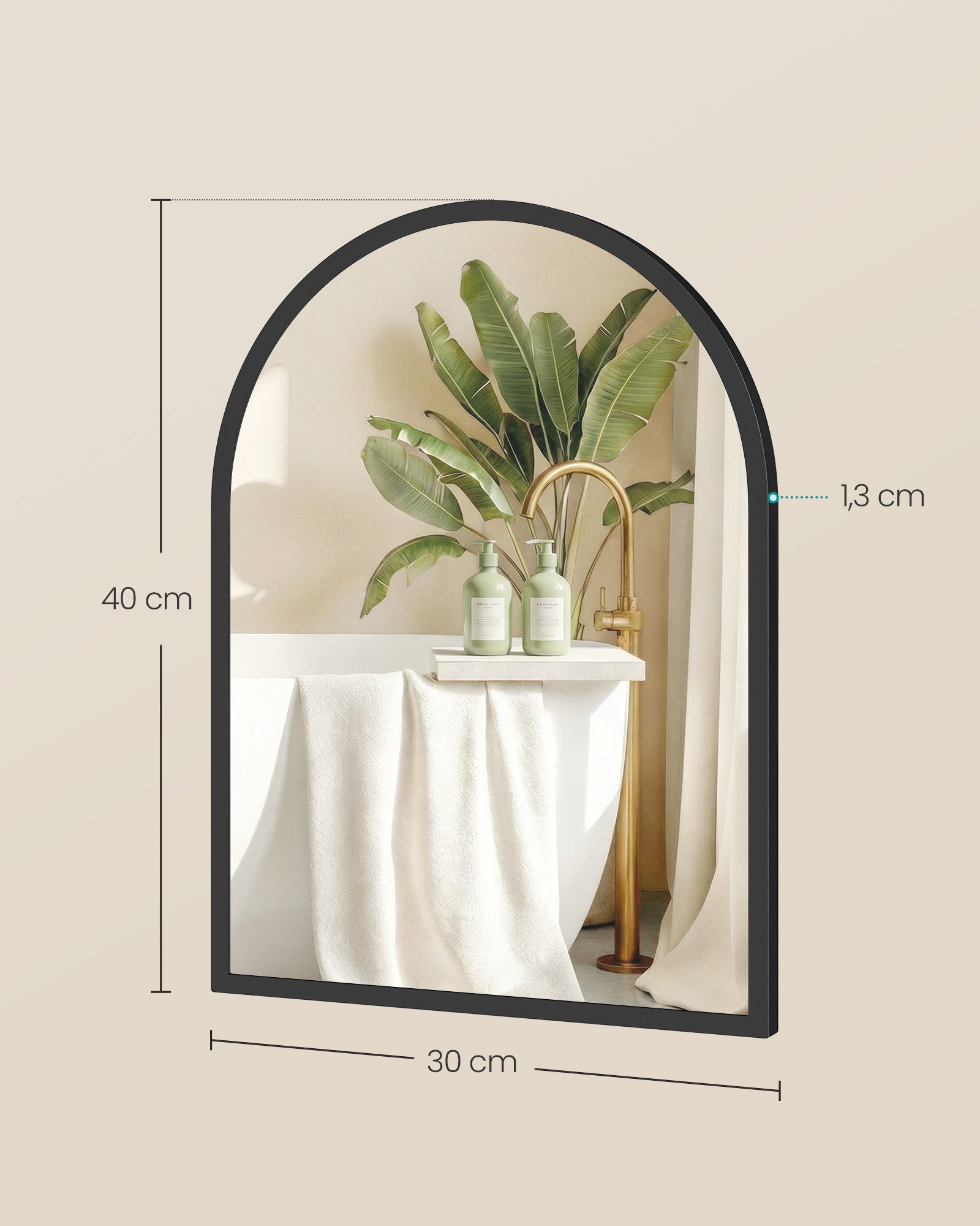 SONGMICS Wandspiegel, Aluminiumrahmen, 91 x 61 cm, mit Sicherheitsfolie, rechteckig/gewölbt