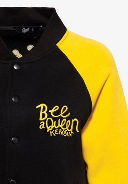 QueenKerosin Sweatjacke Bee Queen mit kontrastierenden Raglanärmeln