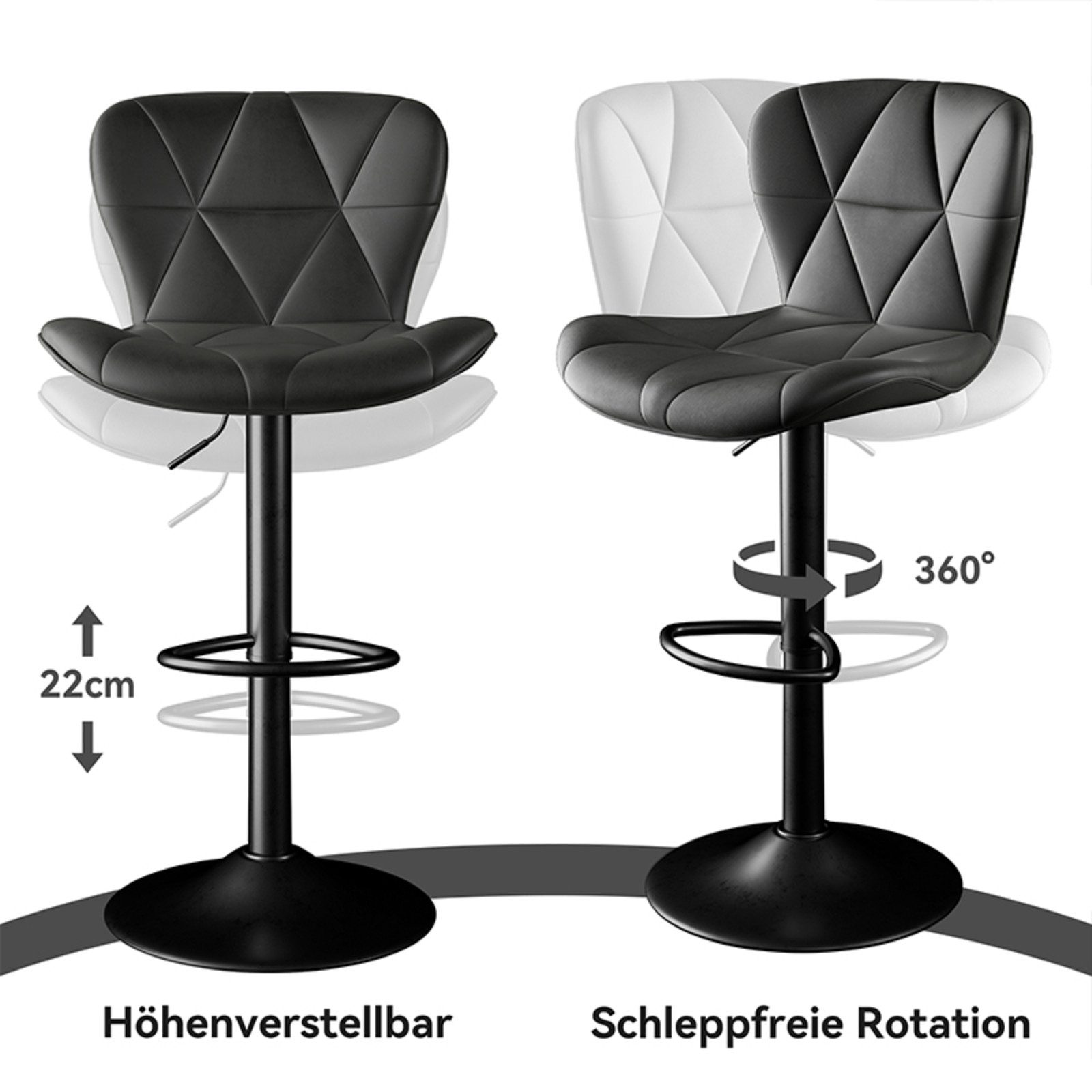 HawthyHome Barhocker Barstuhl, Höhenverstellbar mit Rückenlehne, 360° Drehbar (2 St., 2er Set)