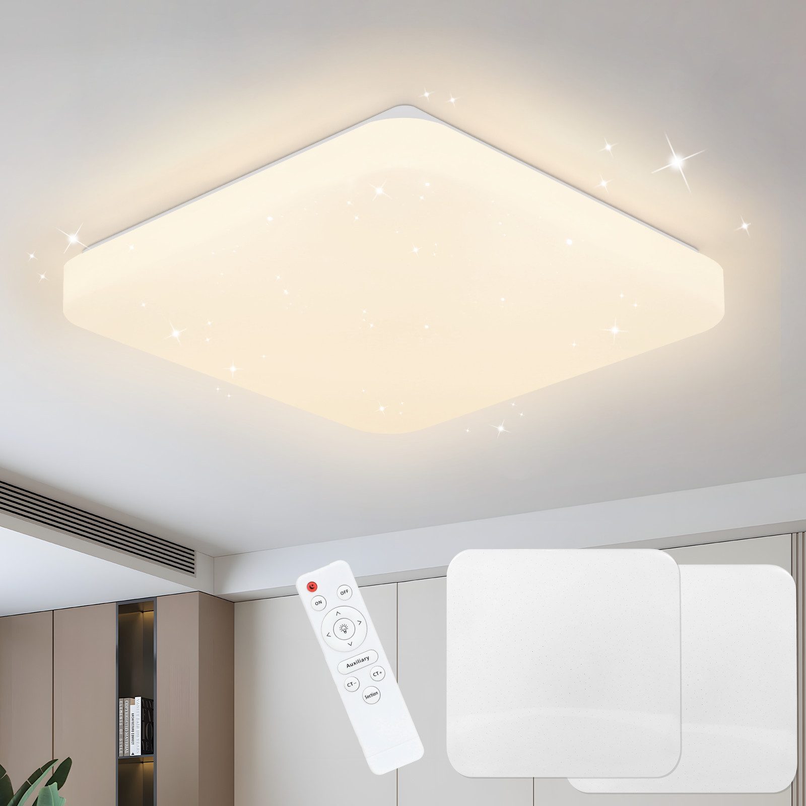 Nettlife LED Deckenleuchte Sternenhimmel Dimmbar mit Fernbedienung 28CM 37W Deckenbeleuchtung, LED fest integriert, Warmweiß, Neutralweiß, Kaltweiß, für Schlafzimmer Flur Kinderzimmer Küche Flur Wohnzimmer