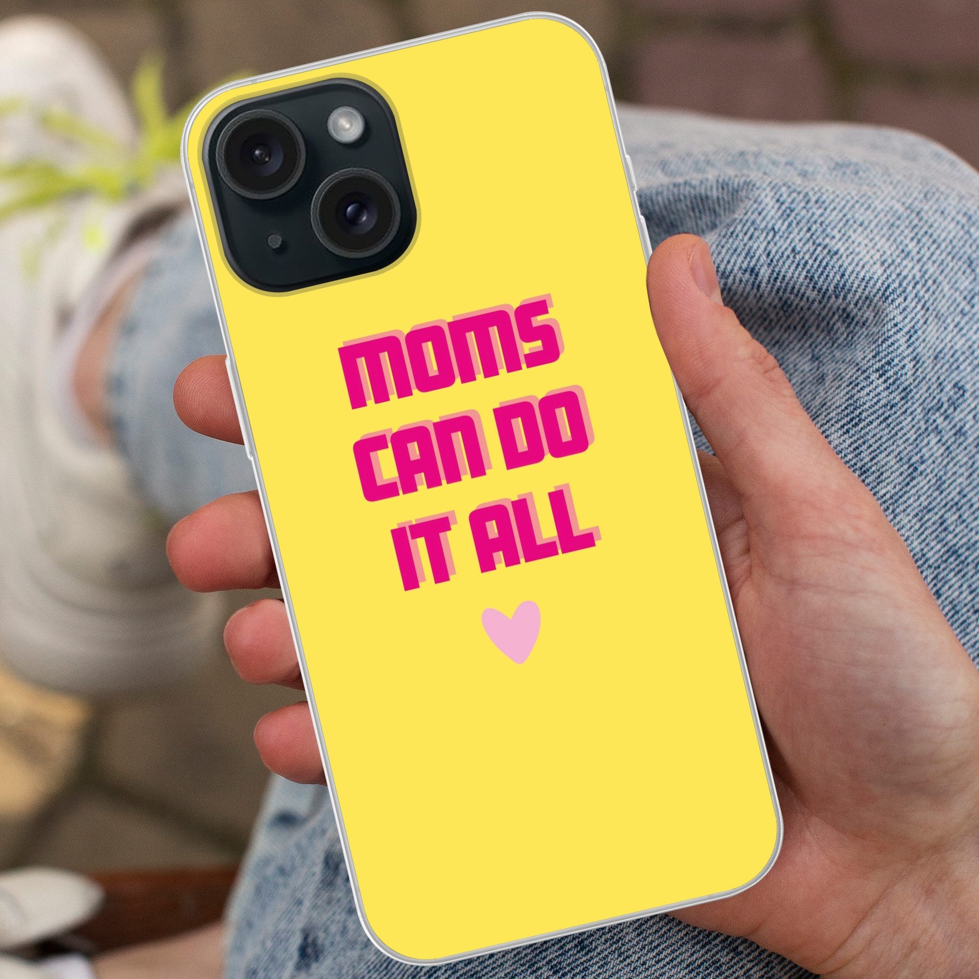 MuchoWow Handyhülle für Apple iPhone 15 Zitat - Mutter - Herz - Rosa, Smartphone-Bumper, Print, Handy Schutzhülle Dünn