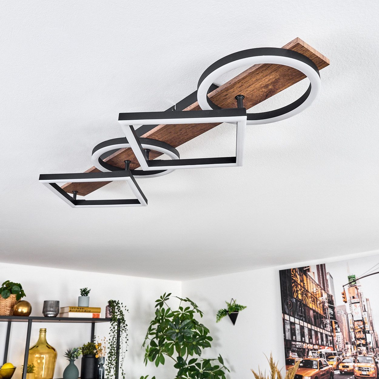 hofstein Deckenleuchte Deckenlampe aus Metall/Holz/Kunststoff in Schwarz/Br günstig online kaufen