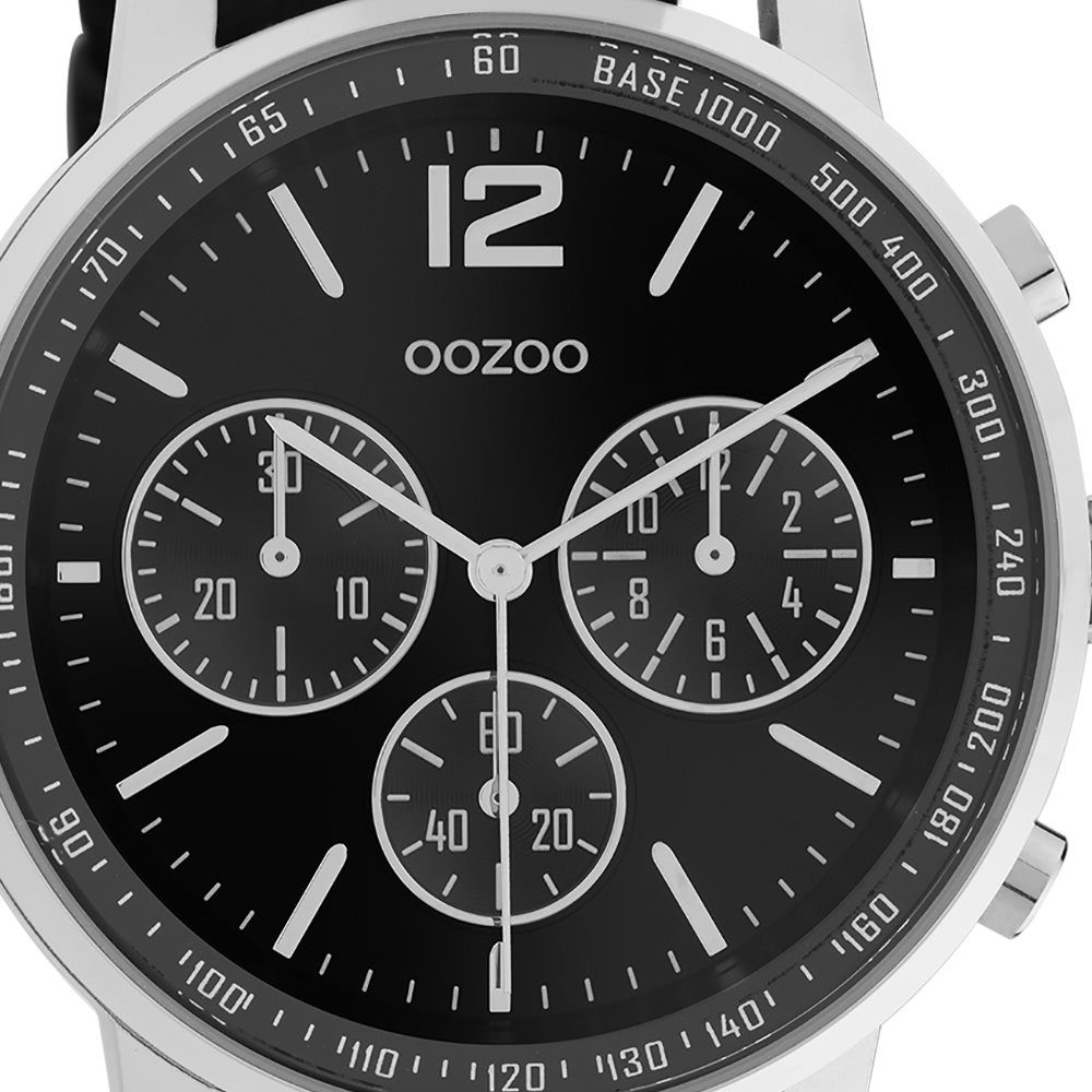 groß schwarz Quarzuhr OOZOO Armbanduhr Oozoo Herrenuhr Analog, rund, (ca. 42mm) Herren Lederarmband, Casual-Style