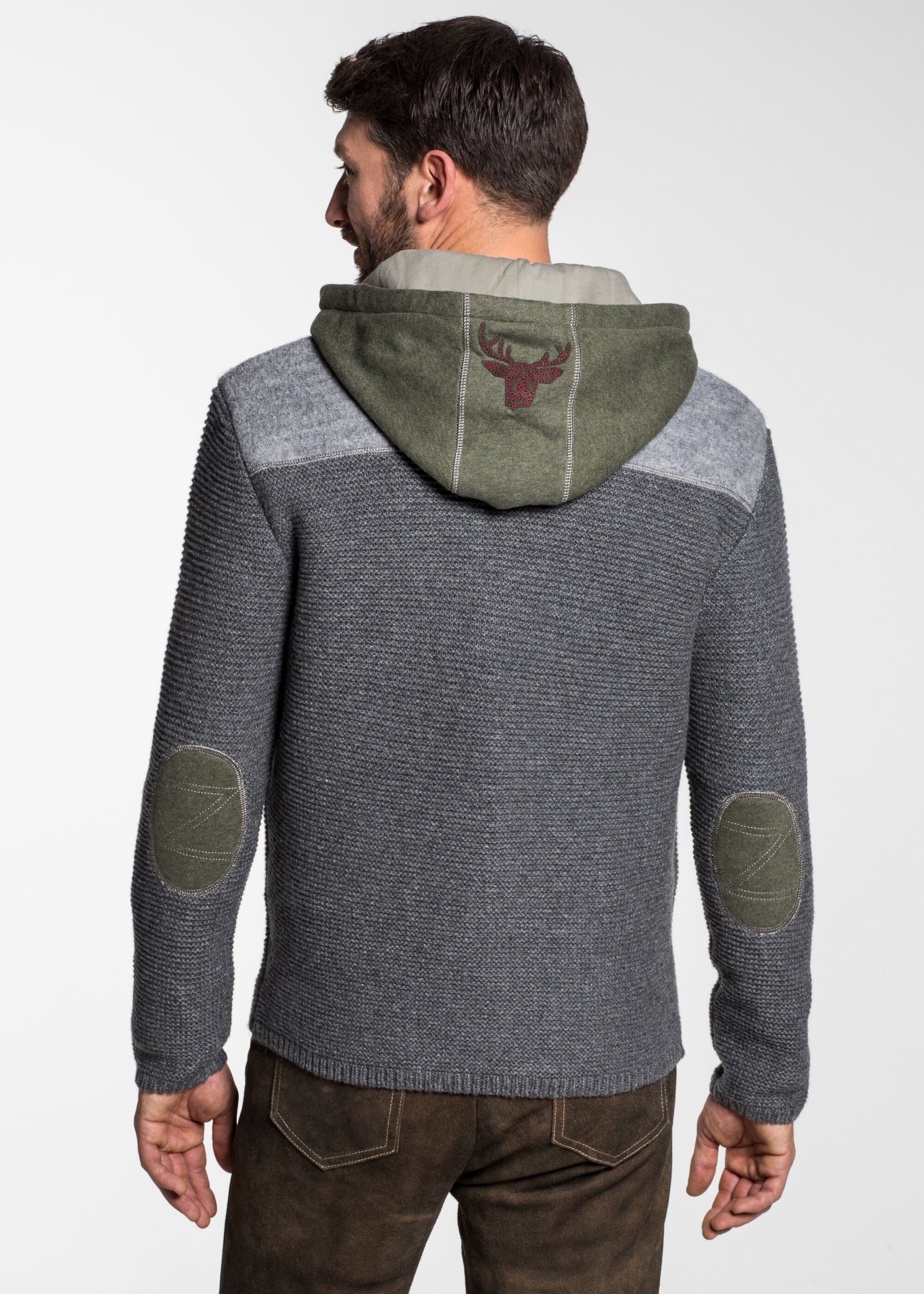 & Dakar Sweater-Kapuze M,grau/moos Wensky Spieth mit cm 70 Trachtenstrickjacke