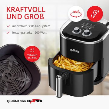 Grafner Heißluftfritteuse Heißluftfritteuse Airfryer 3,6 Liter analog 1200 Watt, 1200,00 W, 3,6 Liter Fassungsvermögen, 7 Programme