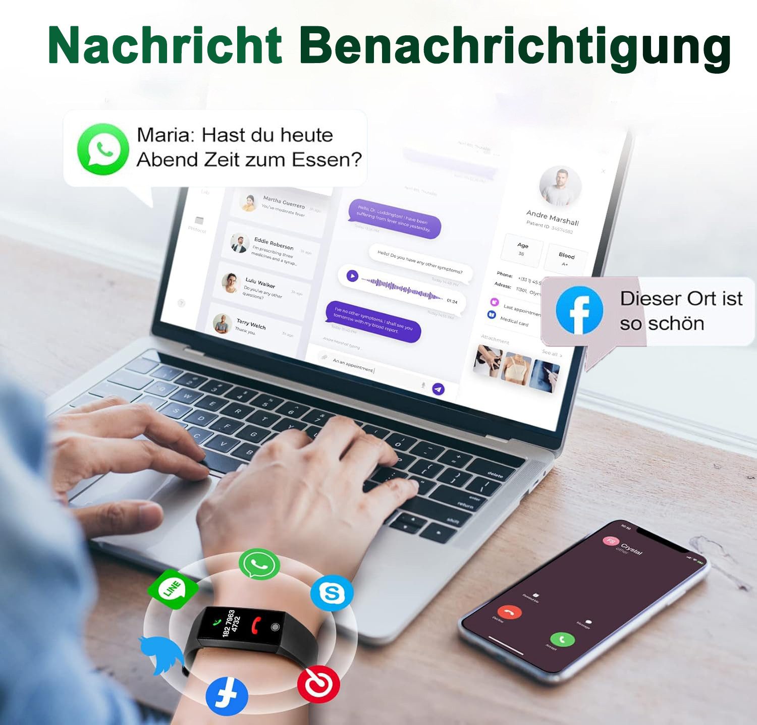 ibettertec Fitness Tracker Uhr mit Anruffunktion für Damen Herren Smartwatch Smartwatch (1.1" AMOLED-Display Zoll Zoll) 5 ATM IP68 Wasserdicht Fitness Tracker mit Schrittzähler Pulsuhr Blutdruck Messgerät für Android iOS, Schlaf-Monitor, Activity Tracker, SpO2, Kalorien-Tracker,Schrittzähler
