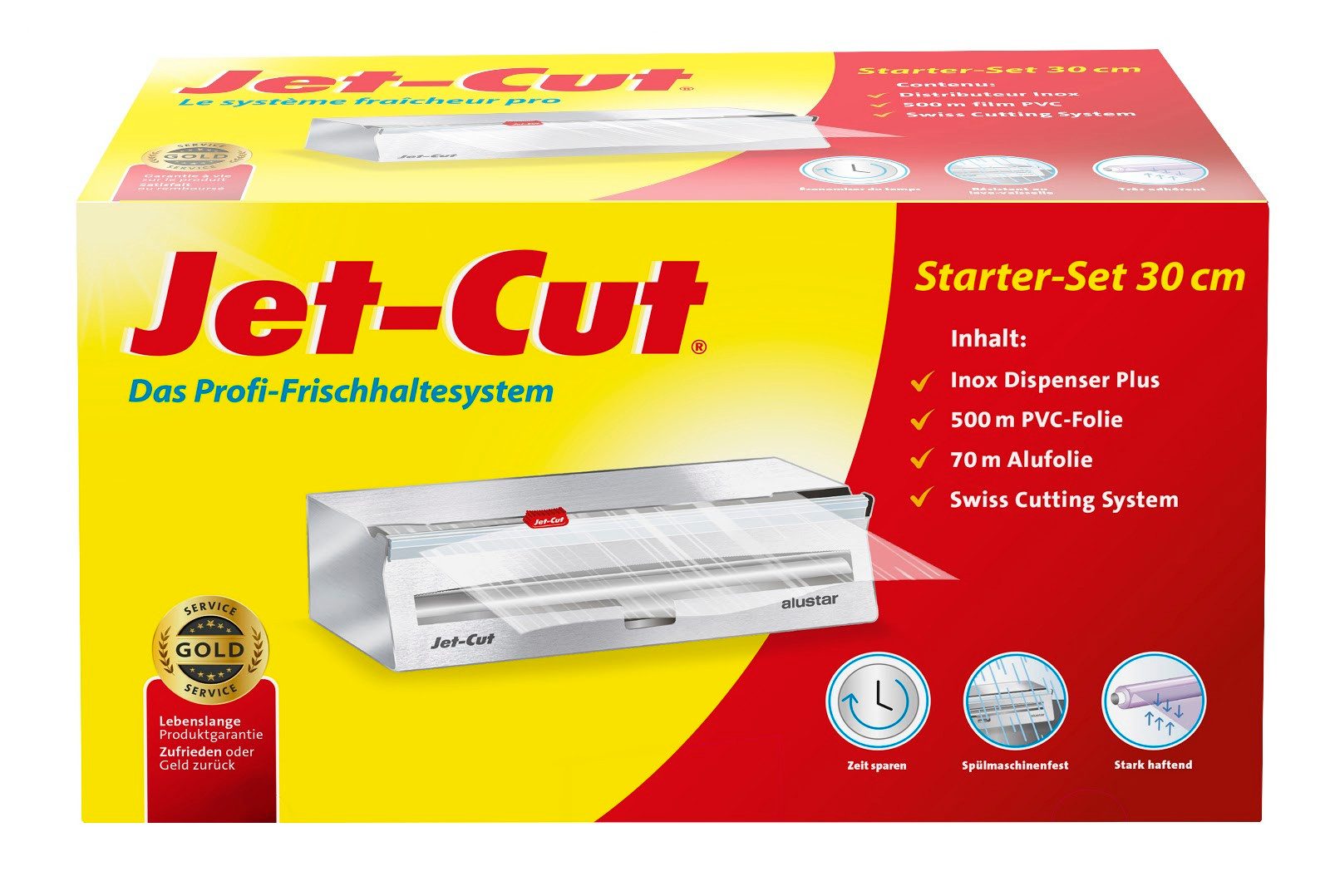 Jet-Cut Folienspender Inox Starter-Set mit Alufolie, (Set, 2-St., Starter-Set), Edelstahl, spülmaschinenfest, inkl. 500 m Folie und 70 m Alufolie