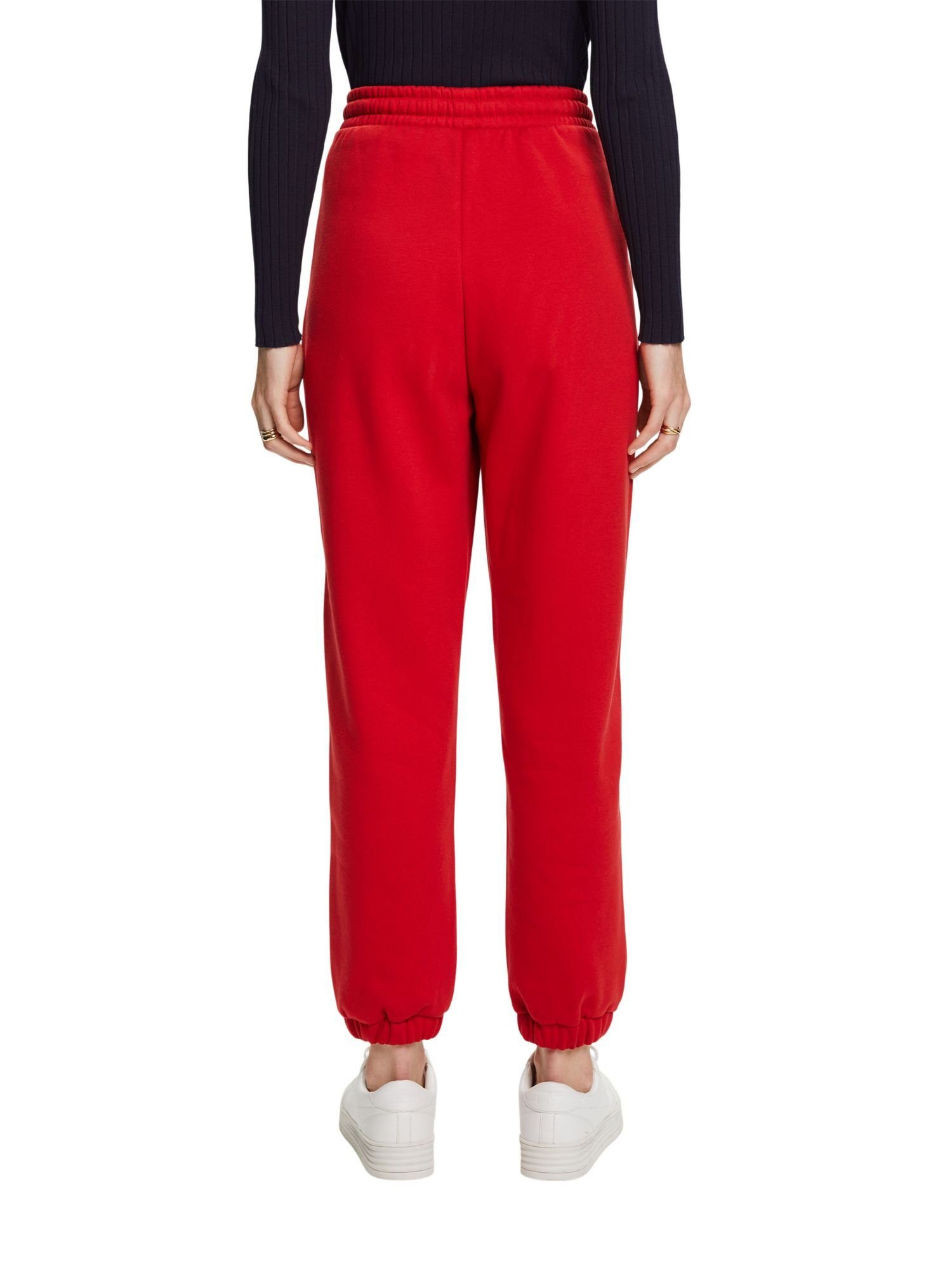 Fleece-Jogginghose DARK Esprit Pants RED Logo-Aufnäher Jogger mit