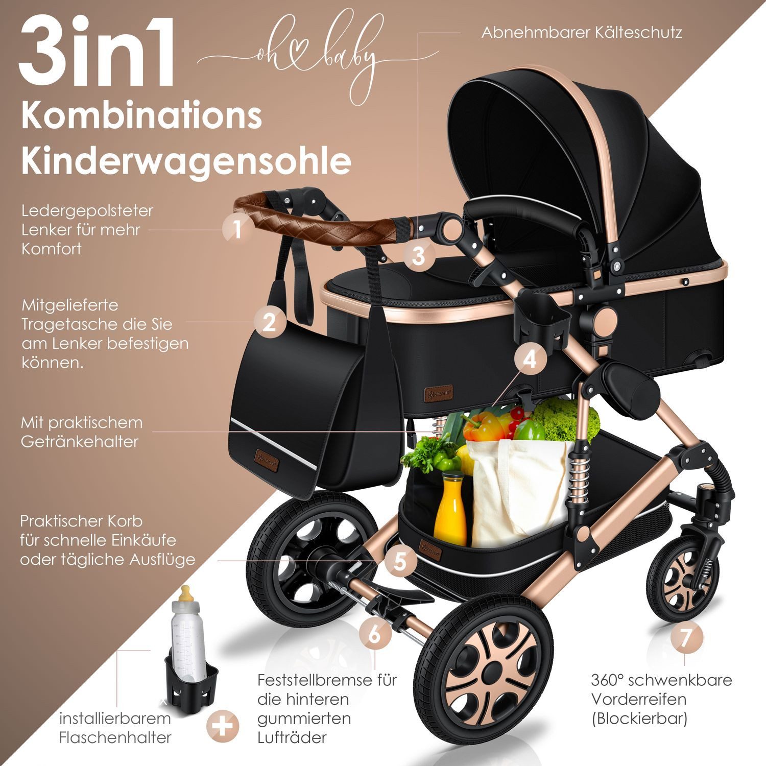 Thumbnail - KESSER Kombi-Kinderwagen, Loops Kinderwagen Kombikinderwagen Komplettset