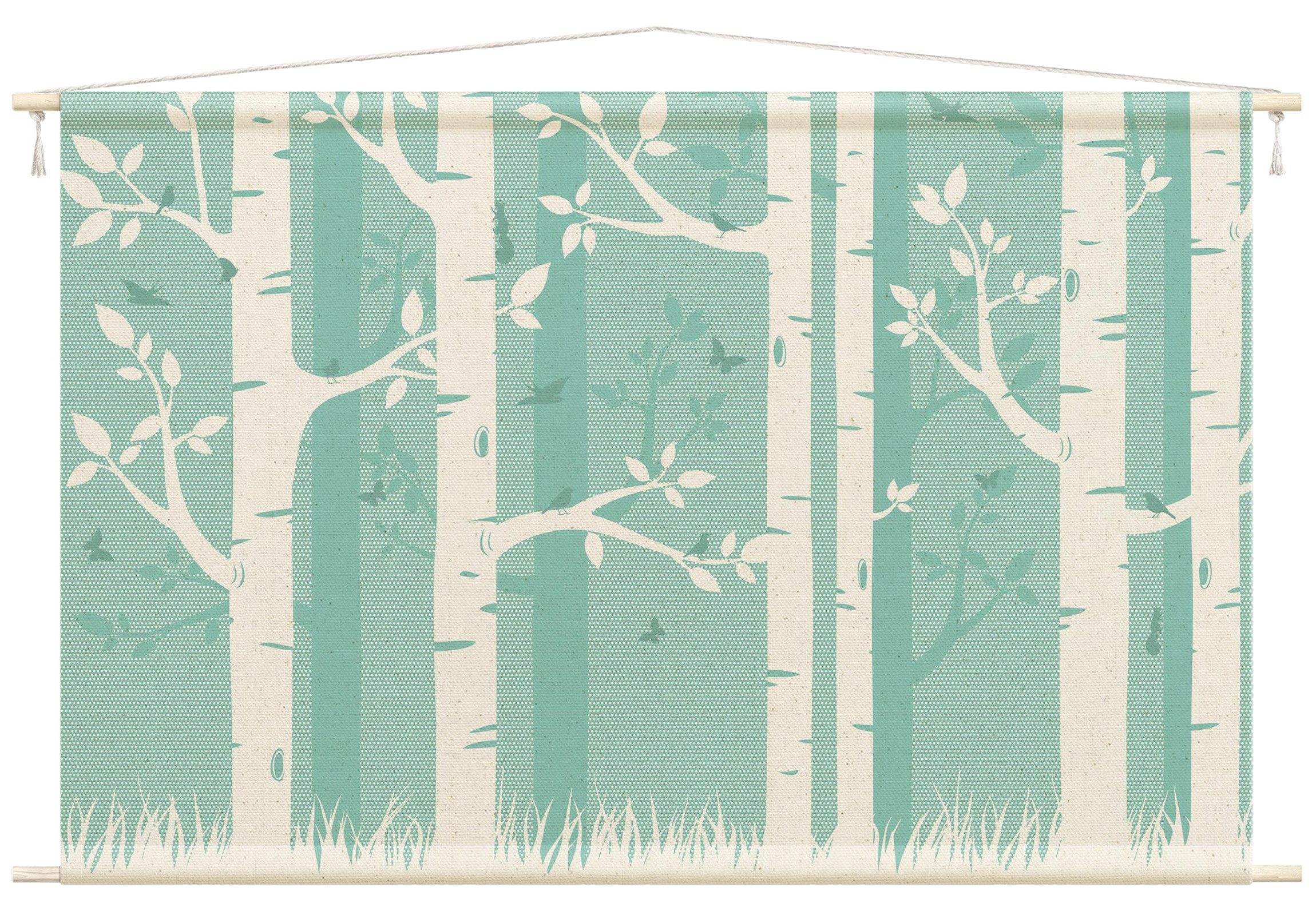 Bilderdepot24 Wandteppich Kinderzimmer modern Wald Unifarben Wald türkis, rechteckig, Höhe: 2.6 mm, großes Wandbild aus Natur-Baumwolle Wandbehang Stoffbild Tuch Wollseil