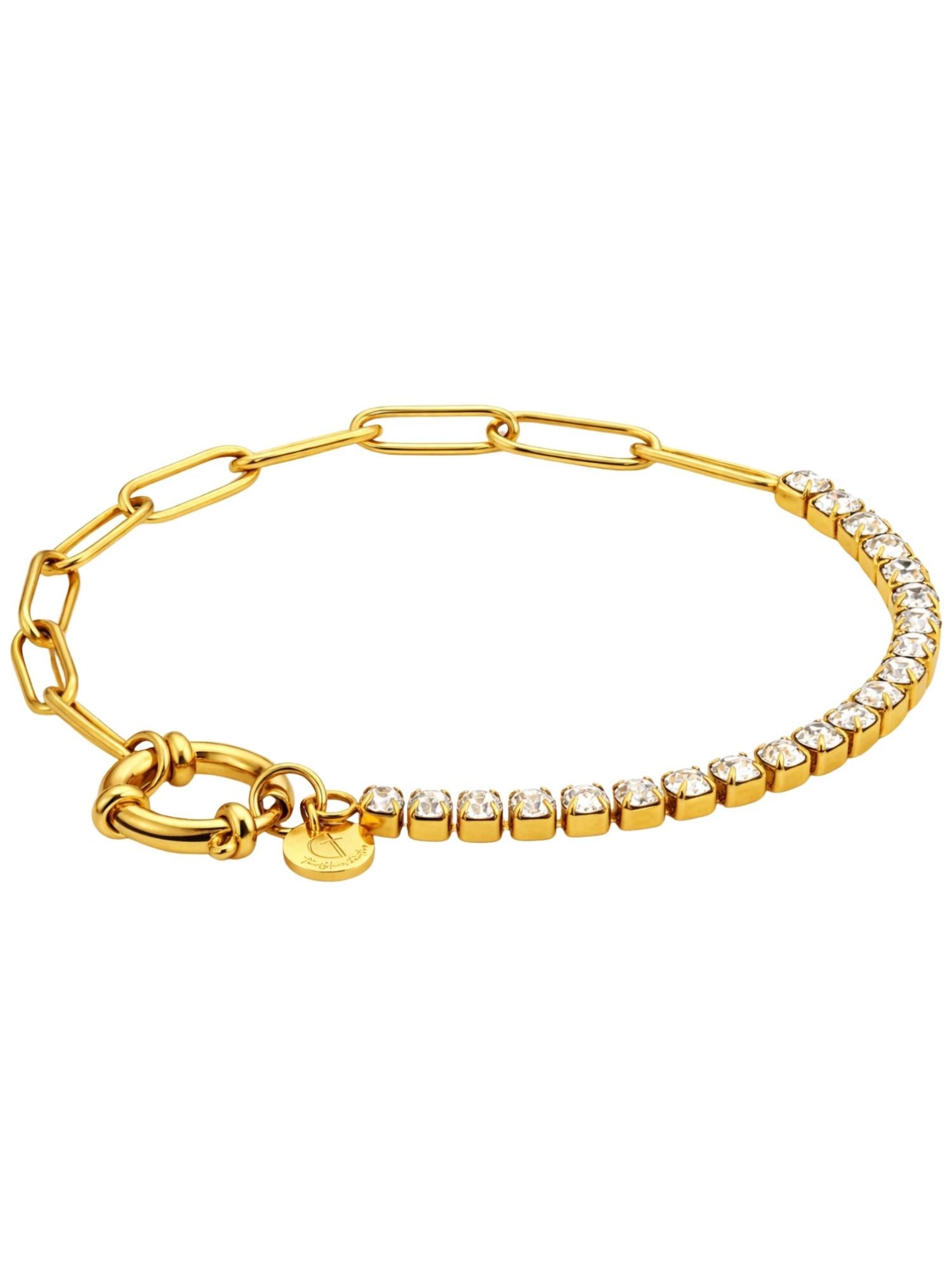 BS Schmuckdesign Gliederarmband Armband Damen Tennisarmband mit Zirkonia Gliederkette vergoldet (inkl. Schmuckbox, 18K vergoldet), hypoallergen, nickelfrei & wasserfest