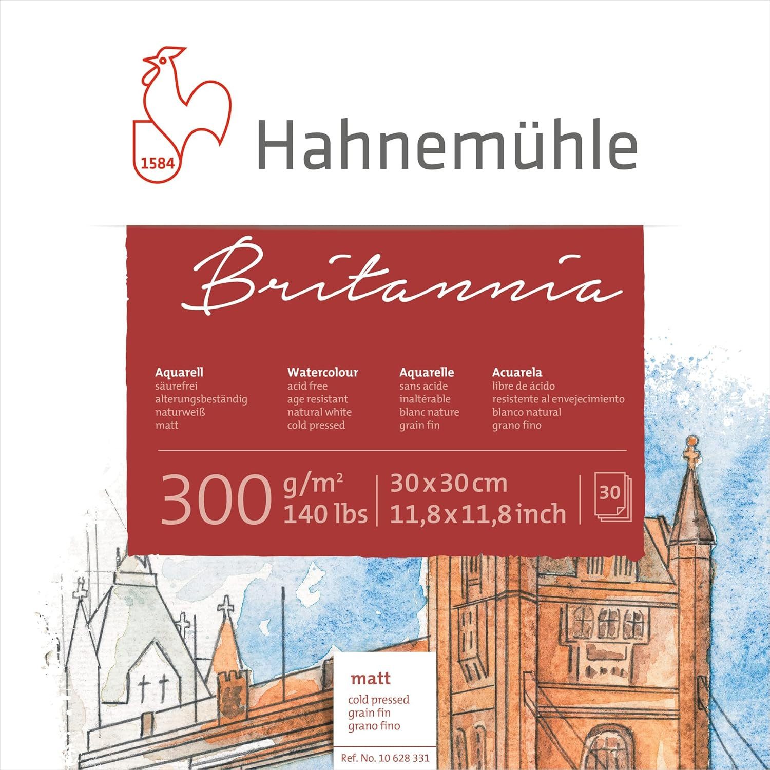 Hahnemühle Aquarellblock Britannia 30x30cm, 300g/m², 30 Blätter, Cold Pressed, Matt
