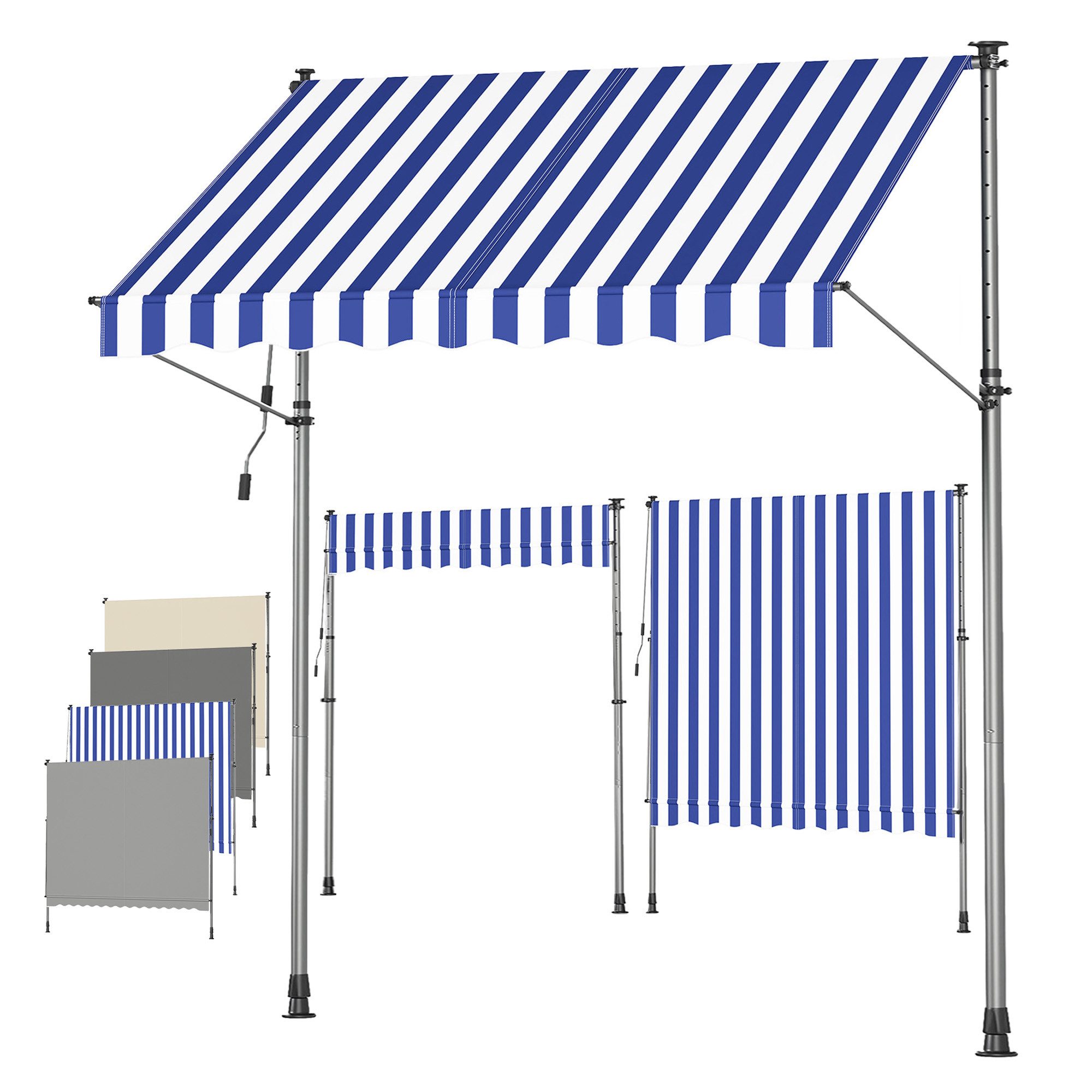 SONGMICS Klemmmarkise Balkonmarkise, höhenverstellbar, für Balkon, Terrasse, Garten (ohne Bohren mit Handkurbel inkl. Zubehörpaket & Anleitung) mit Handkurbel, Sonnenschutz, 250 x 120 cm