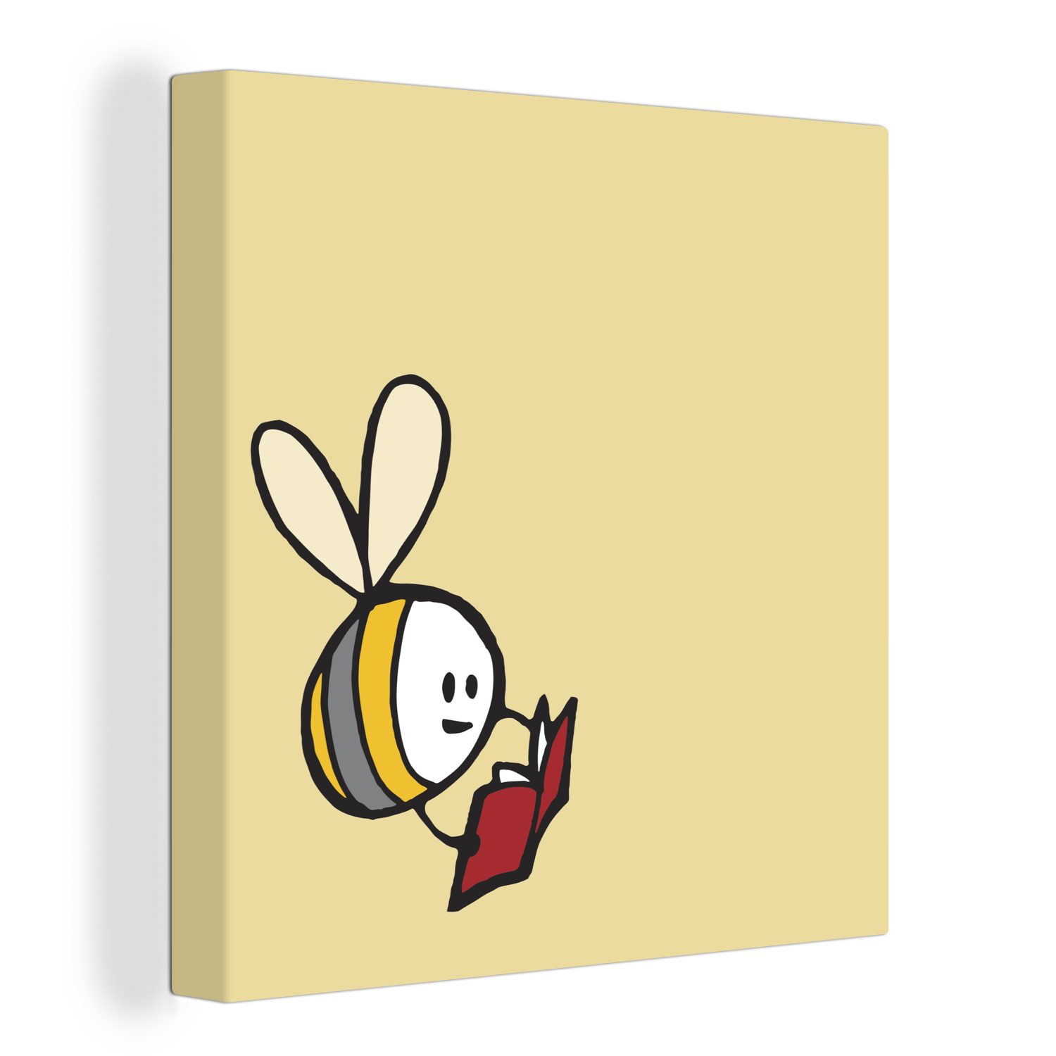 OneMillionCanvasses® Leinwandbild Illustration einer Biene mit einem Buch, (1 St), Leinwand Bilder für Wohnzimmer Schlafzimmer
