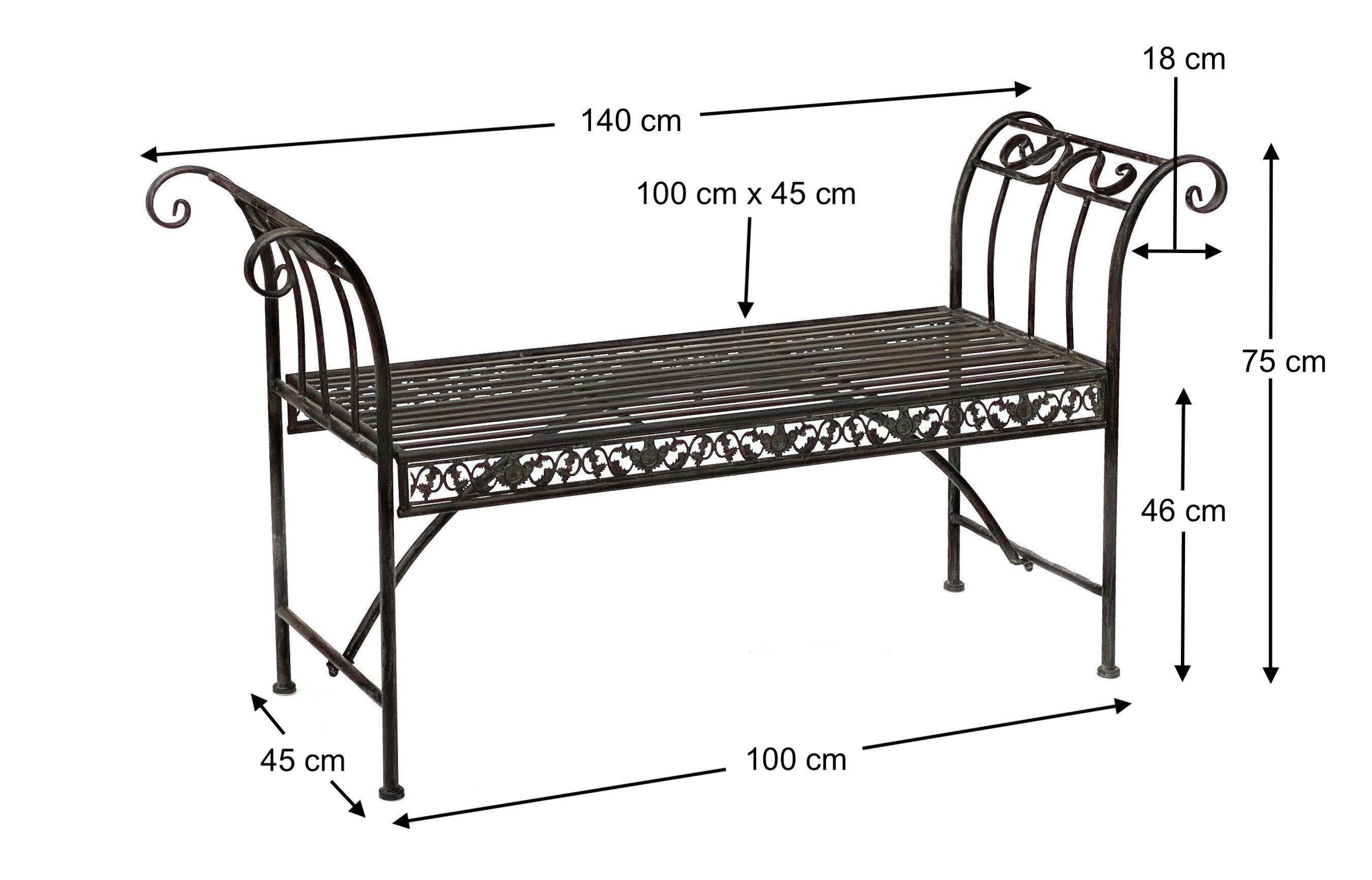 DanDiBo Gartenbank Wetterfest ohne Rückenlehne aus Metall Braun 96001 140 cm Bank Garten, Metallbank Sitzbank