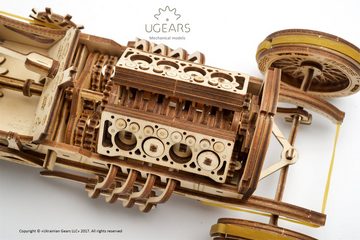 UGEARS 3D-Puzzle UGEARS Holz 3D-Puzzle Modellbausatz U-9 GRAND PRIX RENNWAGEN, 348 Puzzleteile