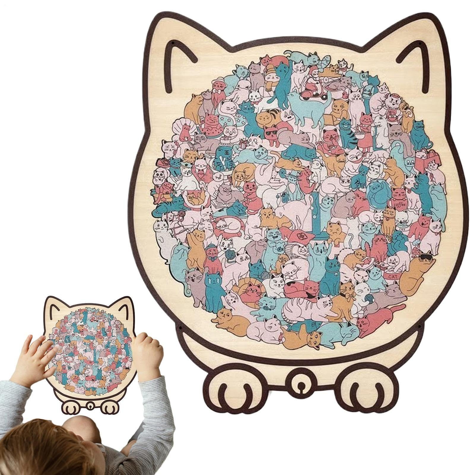 Zaewry Puzzle Katzen-Holzpuzzle für Erwachsene, Holzpuzzle in Morandi-Farben, 135 Puzzleteile, unregelmäßiges Katzenpuzzle mit katzenförmigem Rahmen,Puzzleteile