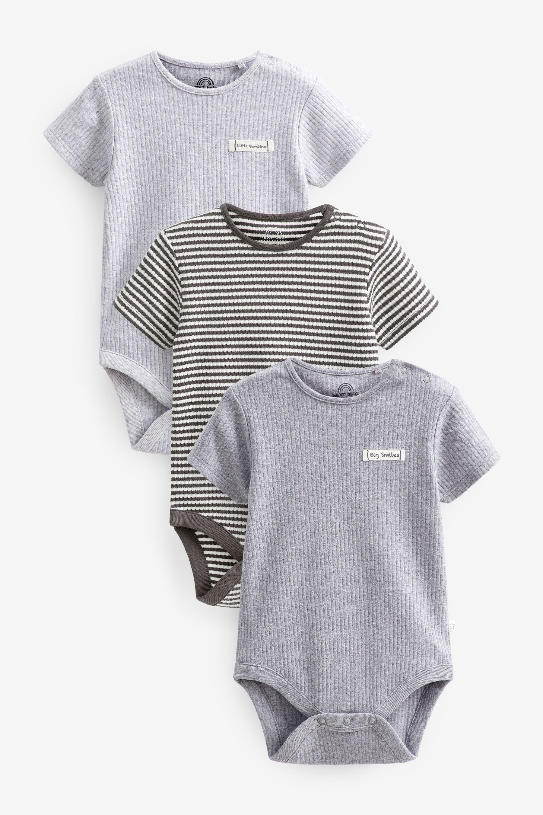 Next Kurzarmbody 5 x kurzärmelige Baby-Bodysuits (3-tlg) Grey Rib