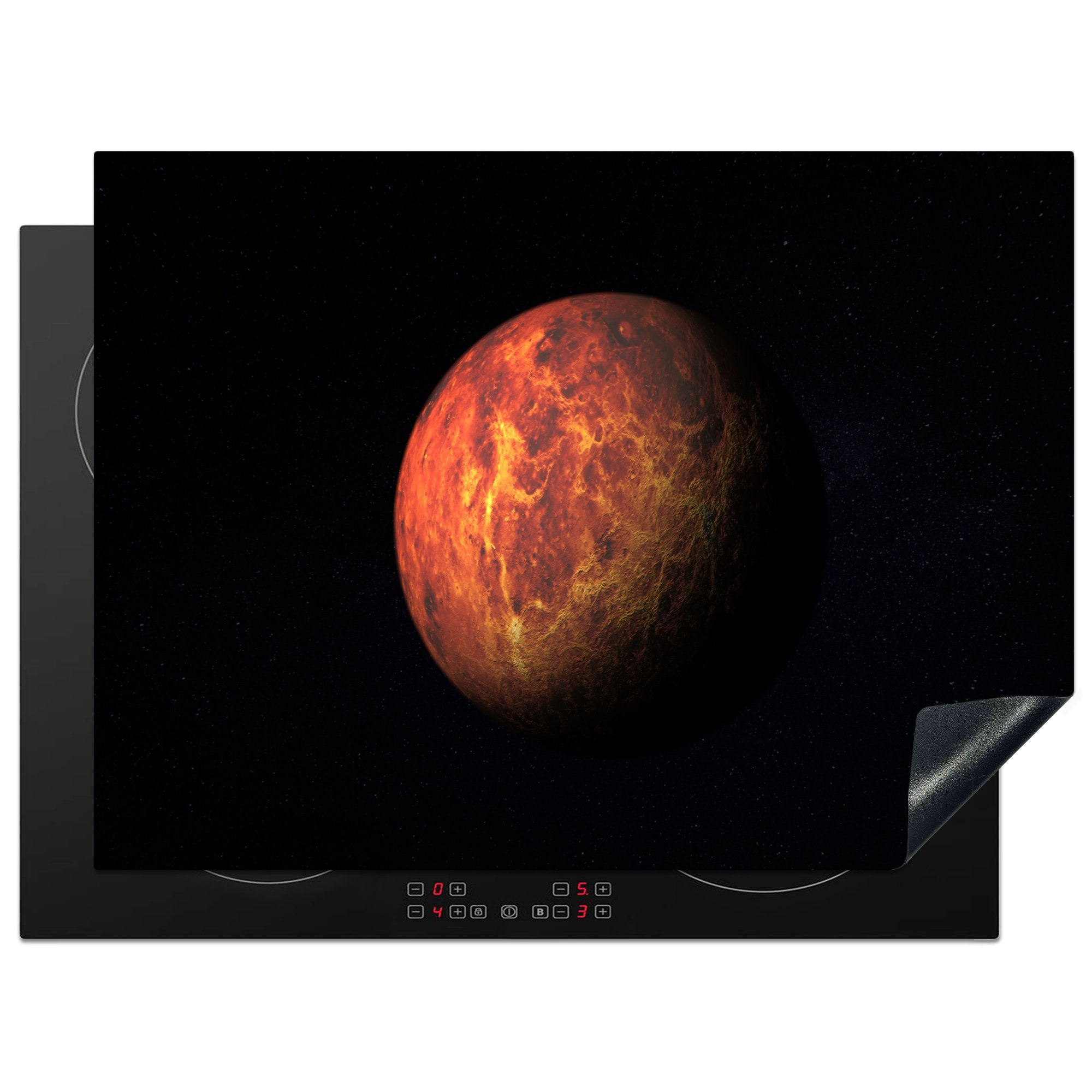 MuchoWow Herdblende-/Abdeckplatte Der rote Planet Mars vor einem schwarzen Hintergrund, Vinyl, (1 tlg), 71x52 cm, Induktionskochfeld Schutz für die küche, Ceranfeldabdeckung