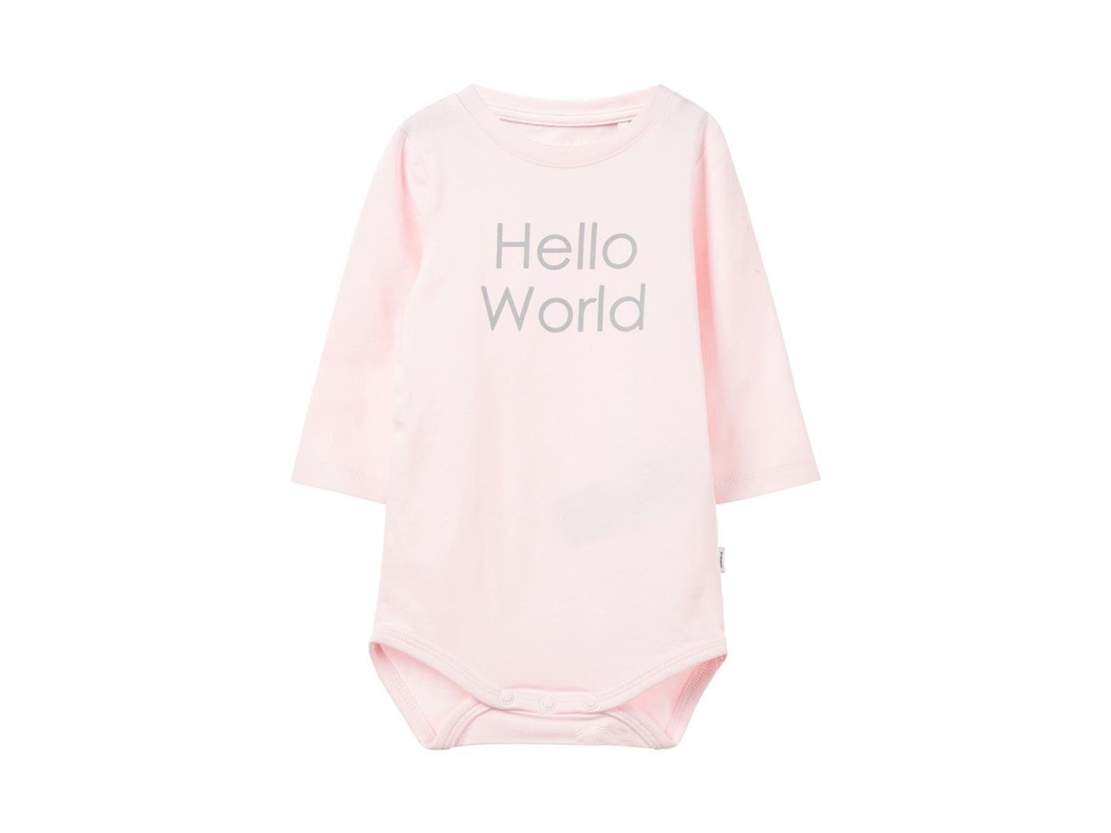 Name It aus Baby-Body Print (1-tlg) mit niedlichem rosa mit im kratzige It Bio-Baumwolle Druckknöpfen Name Halsetiketten Frontprint, Langarmbody mit ohne Schritt