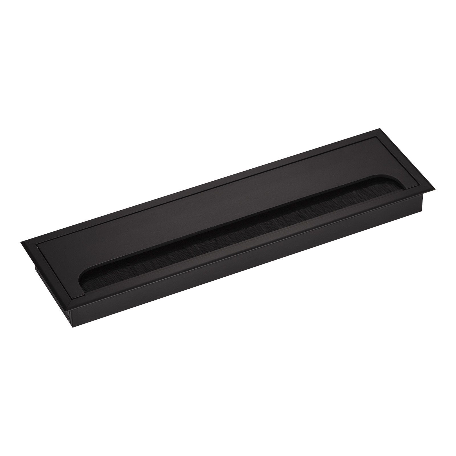 CAVO Kabelkanal Kabeldurchlass eckig, klappbarer Deckel & Bürstendichtung (1-St), 280 x 80 mm, schwarz, aus Aluminium