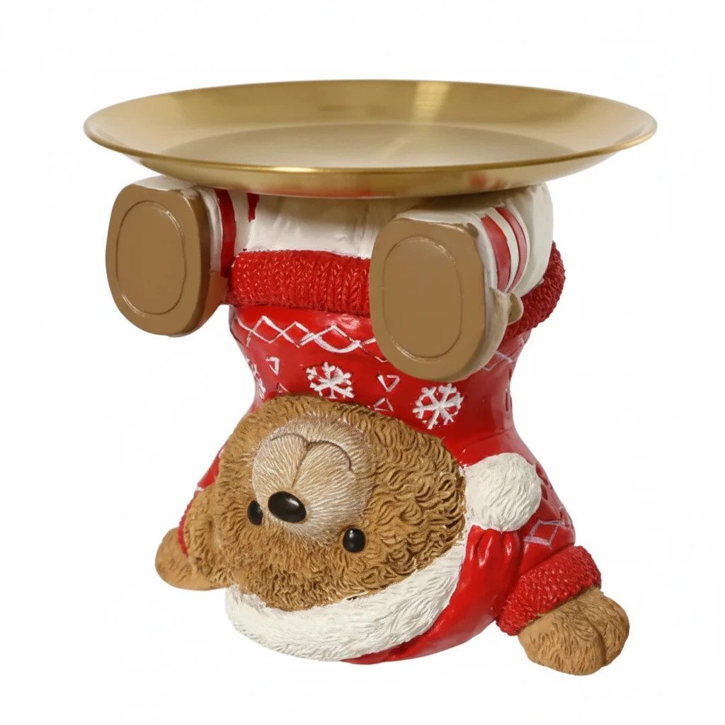 MF Dekotablett Weihnachts Bär Tablett Figur Cosy Noel rot 20cm (1 St) – Bild 2 von 3