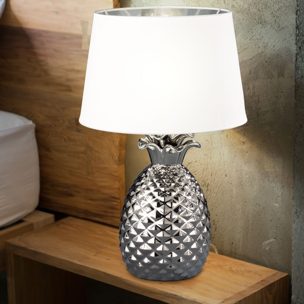 etc-shop LED Tischleuchte, Leuchtmittel Lampe Textil- Ananas Warmweiß, Keramik Zimmer silber Tisch Design inklusive, Wohn