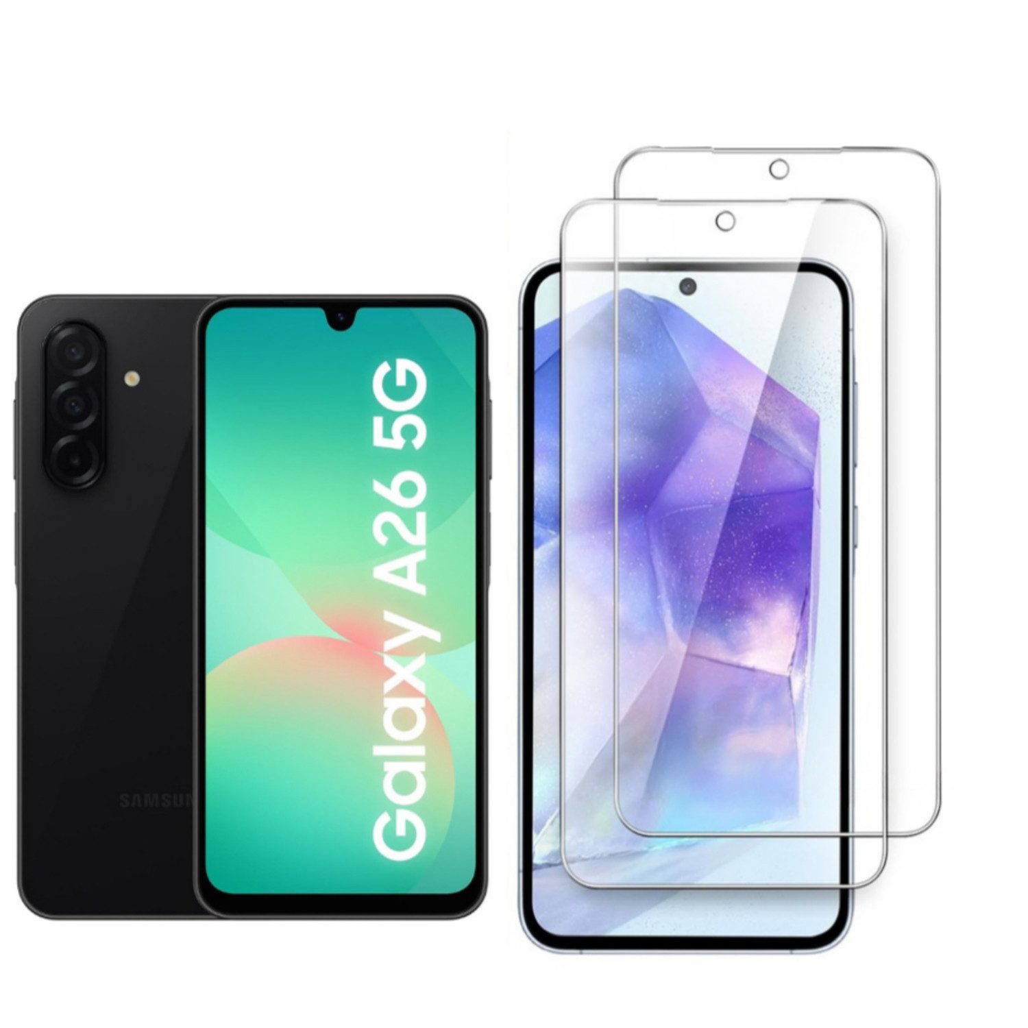 CLM-Tech Displayschutzglas für Samsung Galaxy A26 5G Panzerfolie kristallklar für Samsung Galaxy A26 5G, Panzerglas Folie - Anti-Fingerabdruck und kratzfest -, 2 Stück, Kristallklar