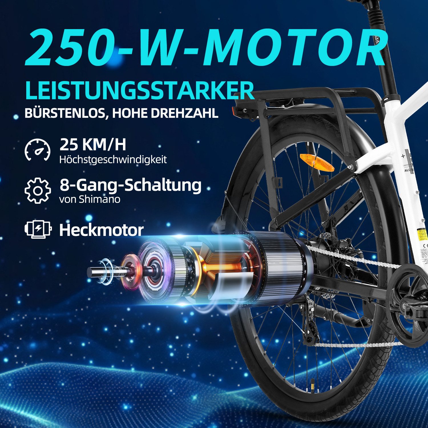 VECOCRAFT E-Bike Trekkingrad Cityrad, 28'' Elektrofahrrad Pedelec mit 36V 13Ah Akku bis 100km ARES, 8 Gang shimano, Kettenschaltung, Heckmotor, 468 Wh, (E-fahrräde), E-Cityrad,Mountainbike, Doppelscheibenbremse, Pedelec für Damen/Herren