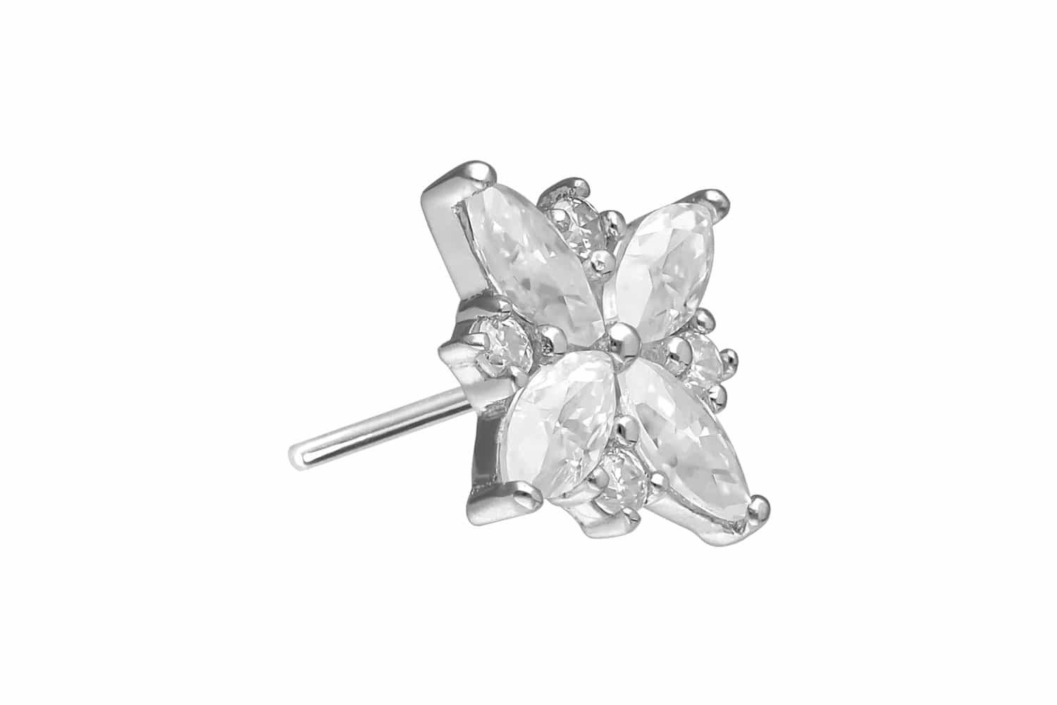 Piercing-Set 14 Karat Gold Aufsatz mit Titan Push Pin MOISSANIT-BLUME