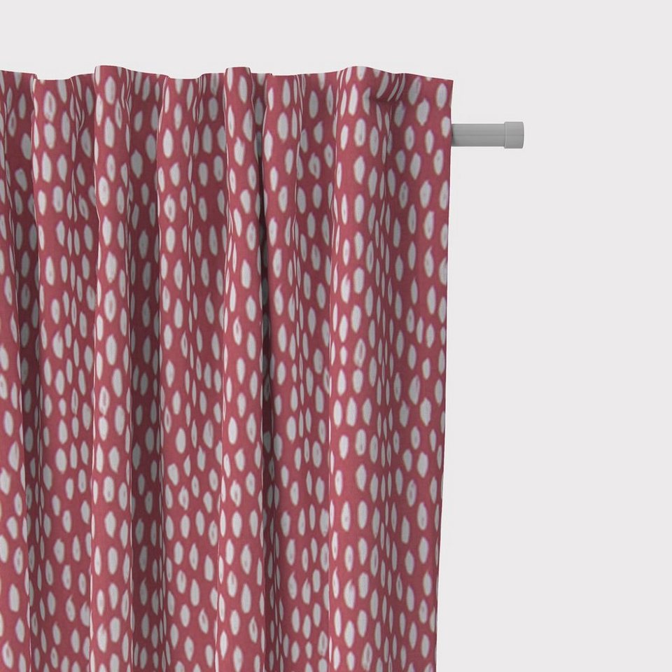 in LEBEN. St), Kleckse Smok-Schlaufenband vorgewaschen (1 Vorhang handmade, SCHÖNER 245cm, made Baumwolle, SCHÖNER blickdicht, Tropfen rot Vorhang Germany, LEBEN.,