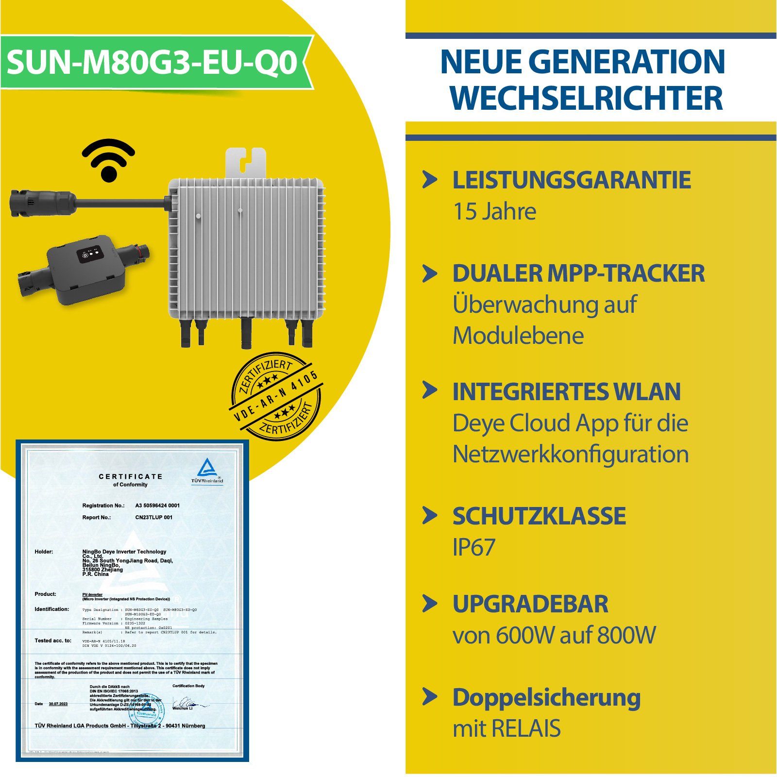 Generation 800W Neu Deye PV-Montage Wechselrichter EPP.Solar 860W Aufständerung Solaranlage Relais Bifaziale mit WIFI Ost-West, Balkonkraftwerk