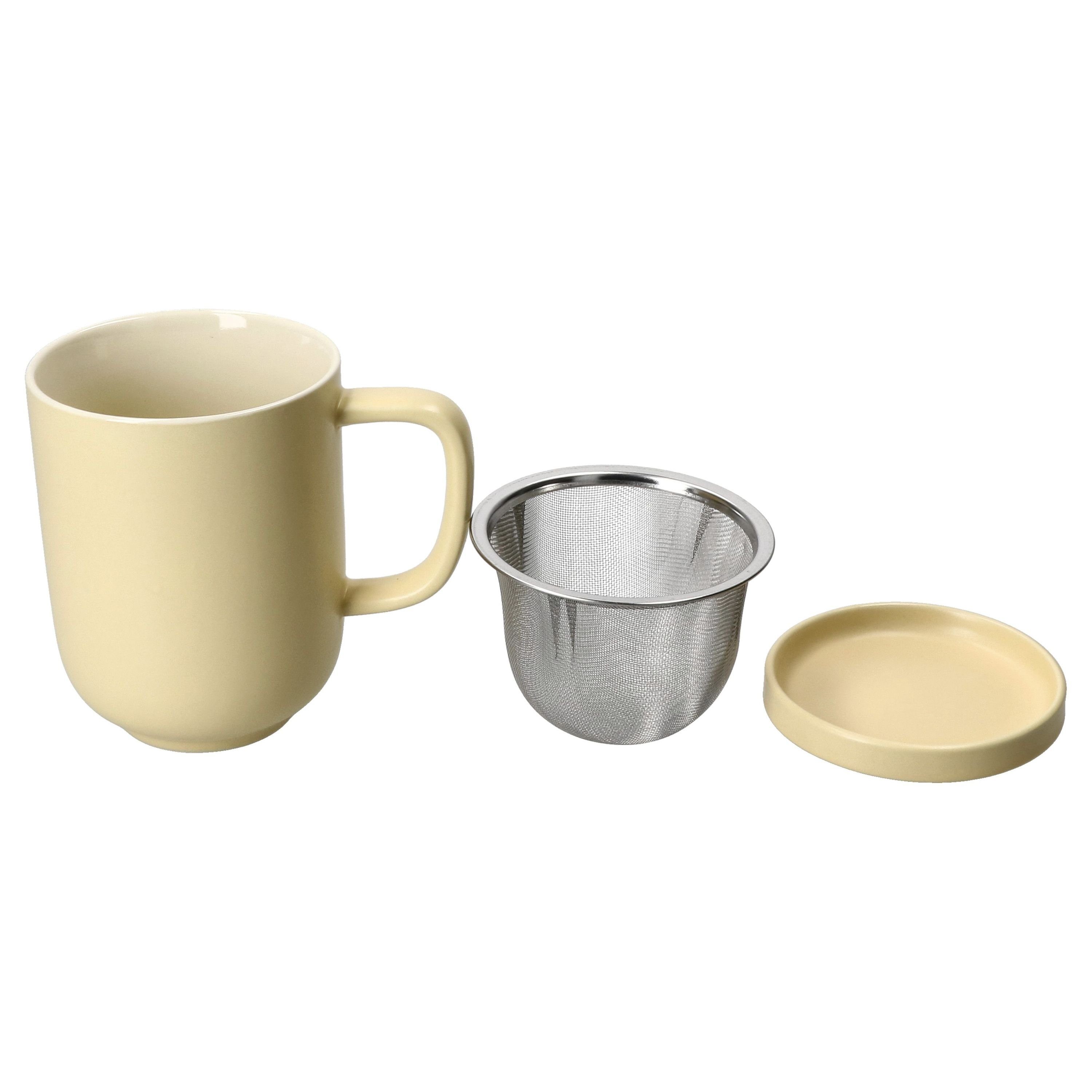 Ritzenhoff & Breker Becher Ritzenhoff 2x Jasper Vanille Teebecher mit Teesieb & Deckel 300ml, Steingut