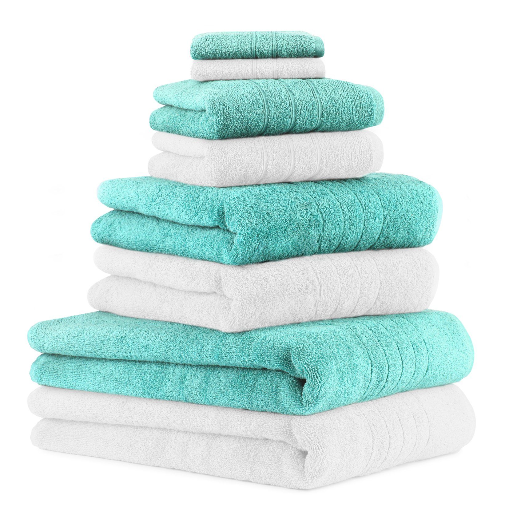 Duschtücher Handtuch-Set weiß Seiftücher Handtücher 100% 8-TLG. 100% (8-tlg) 2 2 Handtuch Deluxe Baumwolle, 2 2 Farbe Betz türkis, Baumwolle und Badetücher Set