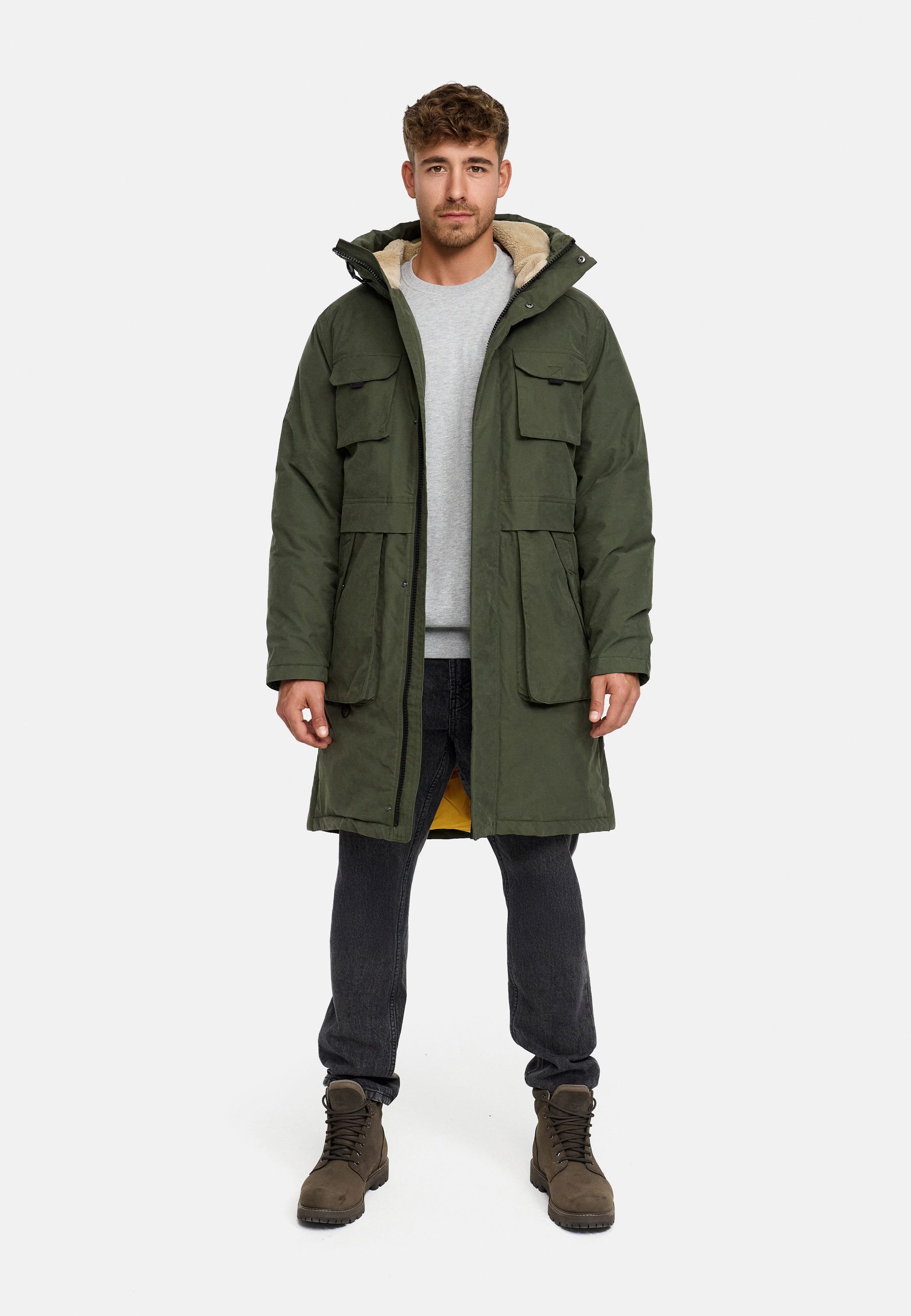 Indicode Winterjacke Herren INKristof Herrenparka Herrenjacke Langer Parka mit wärmender Wattierung
