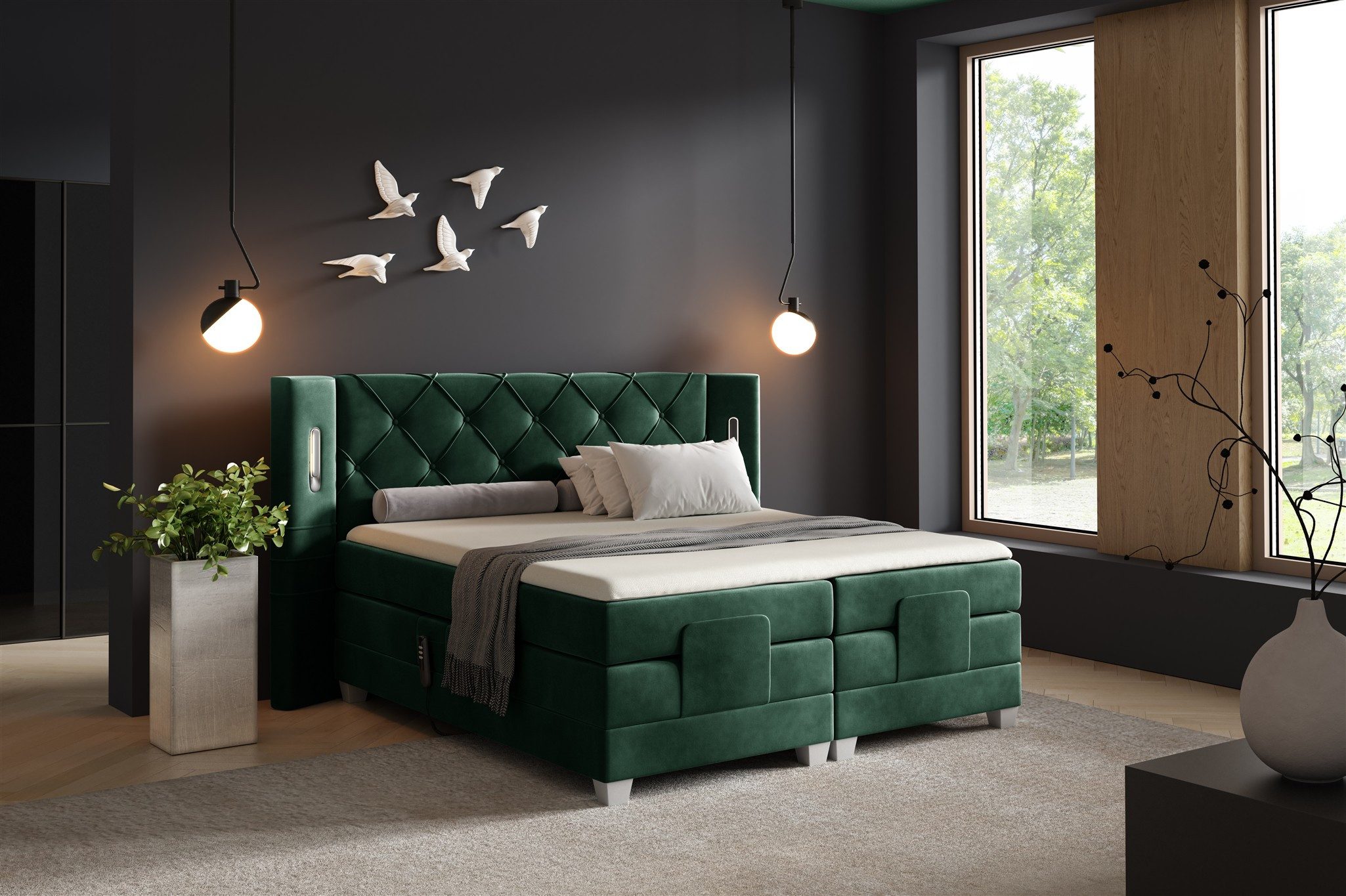 Fun Möbel Boxspringbett Schlafzimmerbett FUN NAREA Elektrisch in Stoff Fresh, Fuß- und Kopfteil elektronisch verstellbar, mit Ambientebeleuchtung