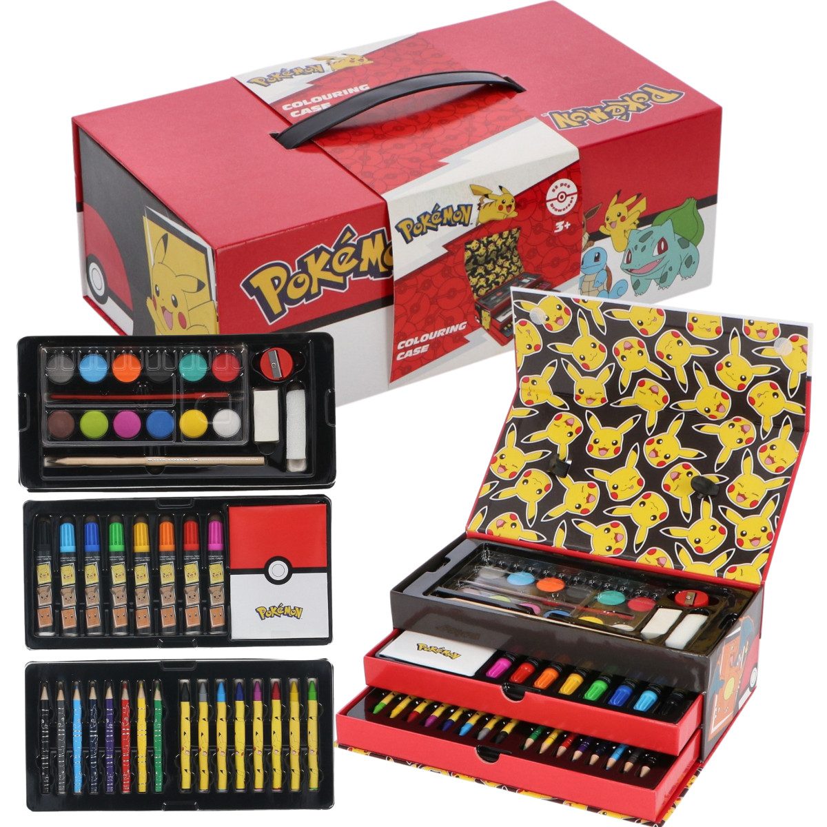 POKÉMON Farbkasten Malkoffer für Kinder – Kreativset mit Stiften und Wasserfarbkasten