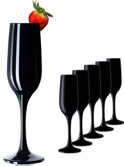 PLATINUX Sektglas »Schwarze Sektgläser«, Glas, stabil Champagnergläser Set 6 Teilig 160ml (max. 210ml) Sektflöten Sektkelche Sektglas