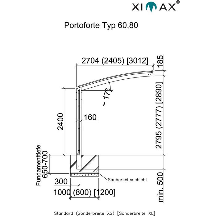 Ximax Einzelcarport Portoforte Typ 80 Standard-bronze BxT: 270x495 cm 240 cm Einfahrtshöhe Aluminium QN10046