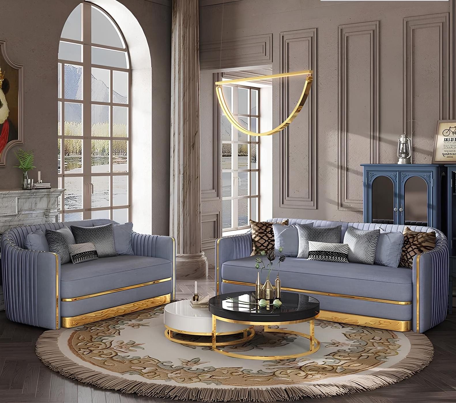 Xlmoebel Polstergarnitur Luxuriöse Textil-Sofa-Garnitur im eleganten Design, (Polstergarnitur, 2-tlg., Sofagarnitur 3+2+2), Hergestellt in Europa
