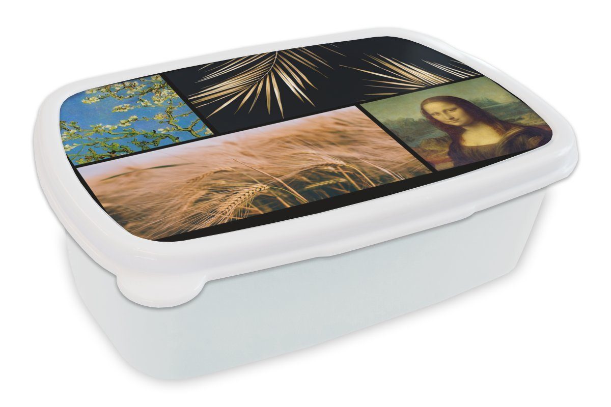 MuchoWow Lunchbox Collage - Alte Meister - Maserung, Kunststoff, (2-tlg), Brotbox für Kinder und Erwachsene, Brotdose, für Jungs und Mädchen weiß
