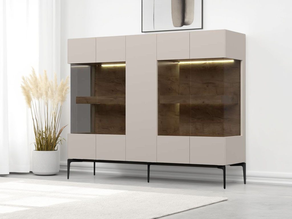 Places of Style Highboard Sky45 Kommode mit Glastüren, Höhe 142 cm, Vitrine, Lackiert mit wasserbasiertem UV-Lack
