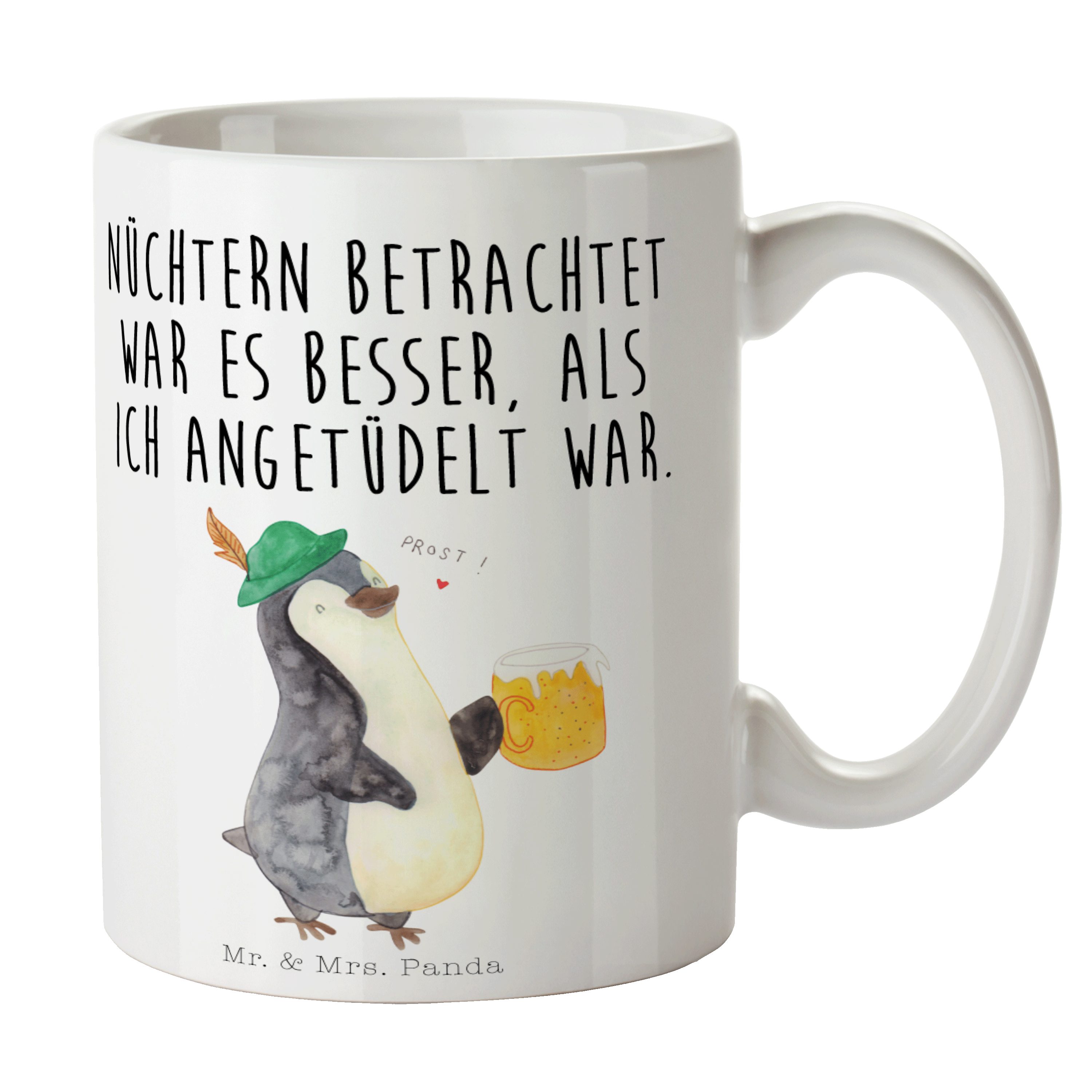 Tasse Feierabend, - Mr. Panda Keramik Pinguin Tasse, Oktoberfest, & Geschenk, - Weiß Bier Porze, Mrs.